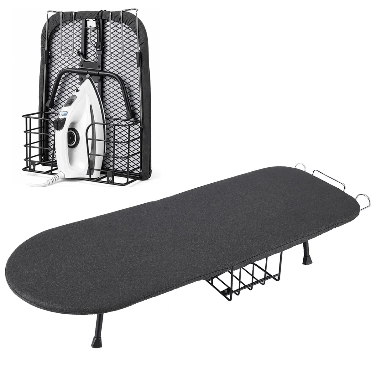 Tabla de Planchar Plegable con Soporte para Plancha para Viajes en el Hogar | Tabla de Planchar Plegable Pequeña de Mesa con Patas Antideslizantes,Gancho,Funda Resistente al Calor,Ahorra Espacio,77x31cm