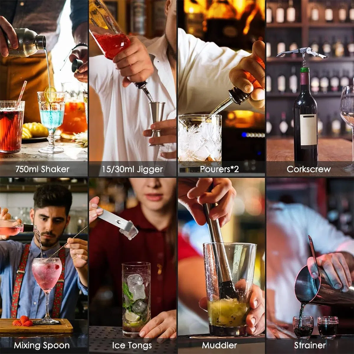 Juego De Coctelera, Kit De Barman De Acero Inoxidable De 23 Piezas Con Estante De Almacenamiento Acrílico, Sellado Y Sin Fugas, Sin Fugas Cuando Se Agita a Voluntad Para Tiendas De Té Con Leche
