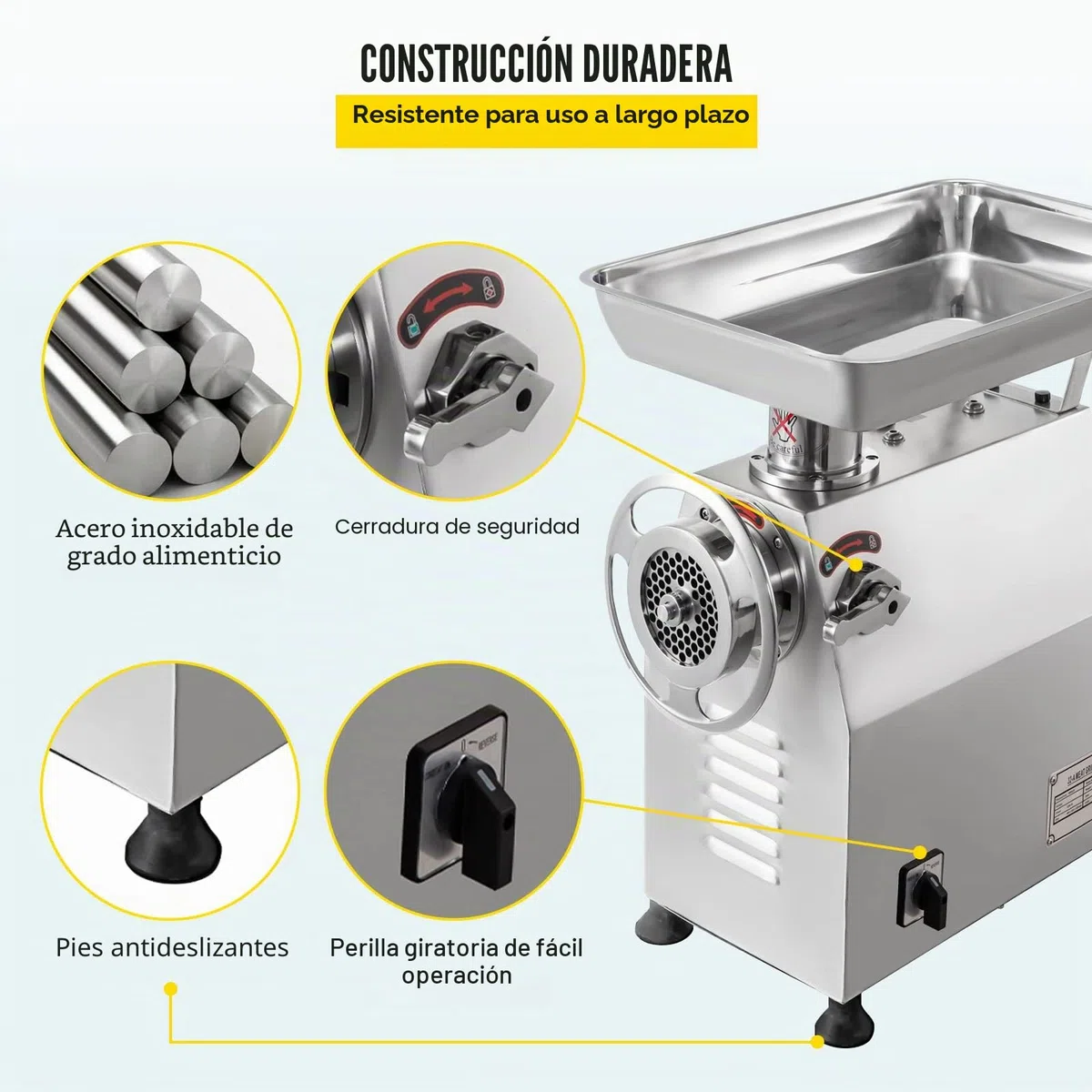 Happybuy Picadora de Carne Manual y Eléctrica 2200W - 350 kg por Hora - Fabricante de Salchichas - Uso Comercial para Restaurantes, Supermercados y Carnicerías