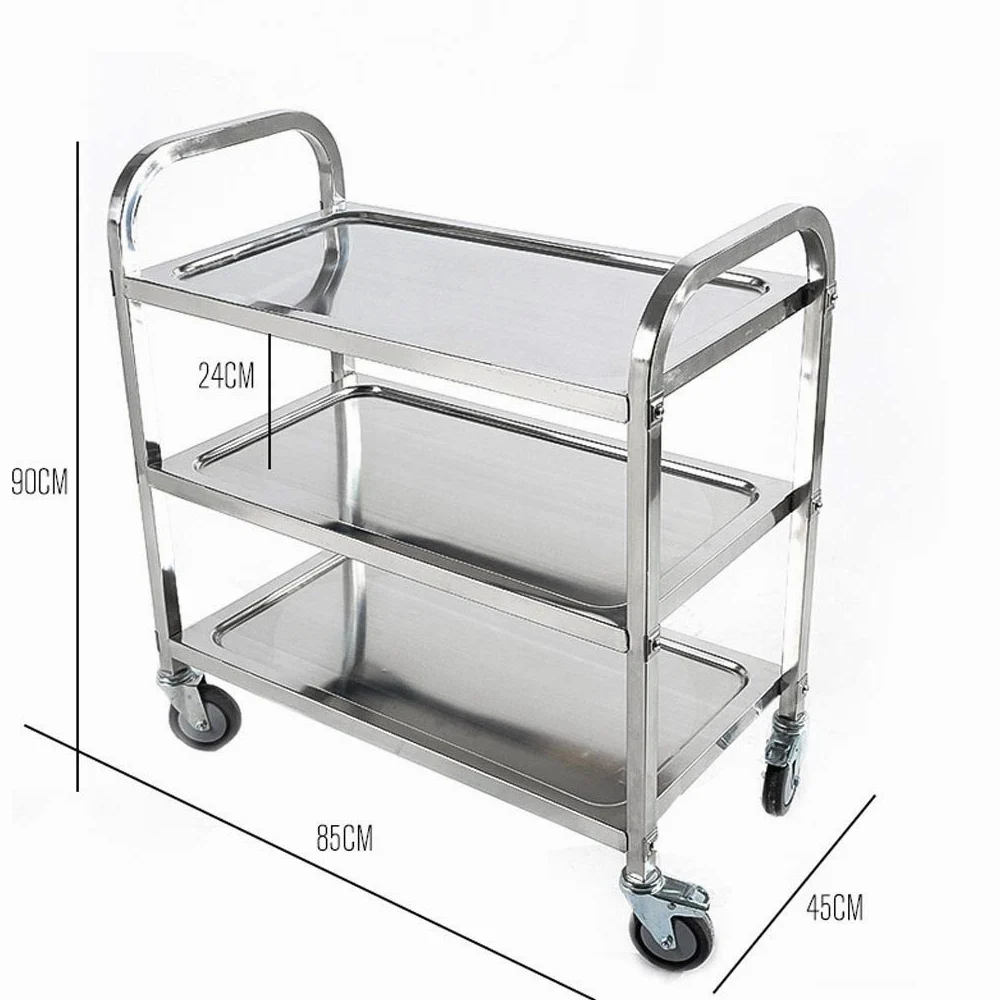 Carro de Almacenamiento de 3 Niveles de Acero Inoxidable con Ruedas, Carro de Servicio, Carro de Recogida de vajilla para restaurantes, Carro de Vino para Eventos de Hote