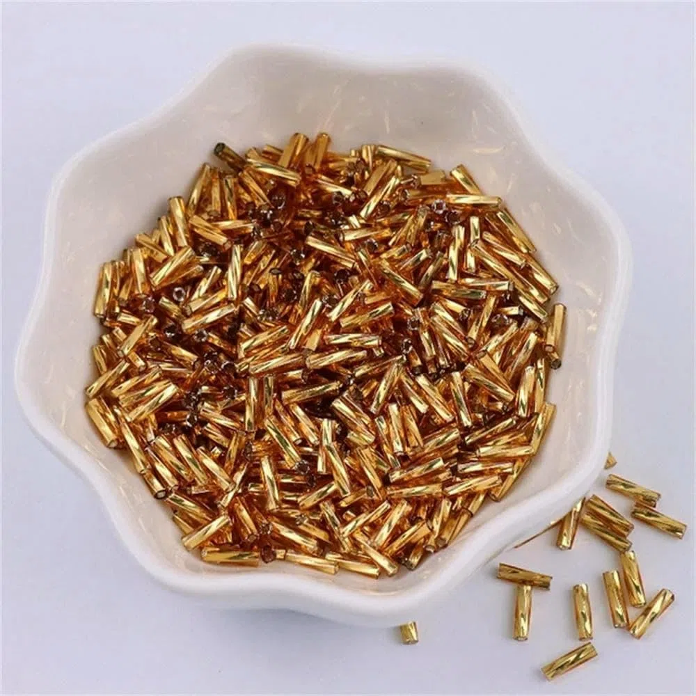 300 cuentas tubulares 11/0 de 2 x 6 mm, cuentas de vidrio helicoidales para pulseras, joyas, confección de vestidos y accesorios de ropa - Dorado oscuro 9-2 x 6 mm, 450 g, 13500 unidades