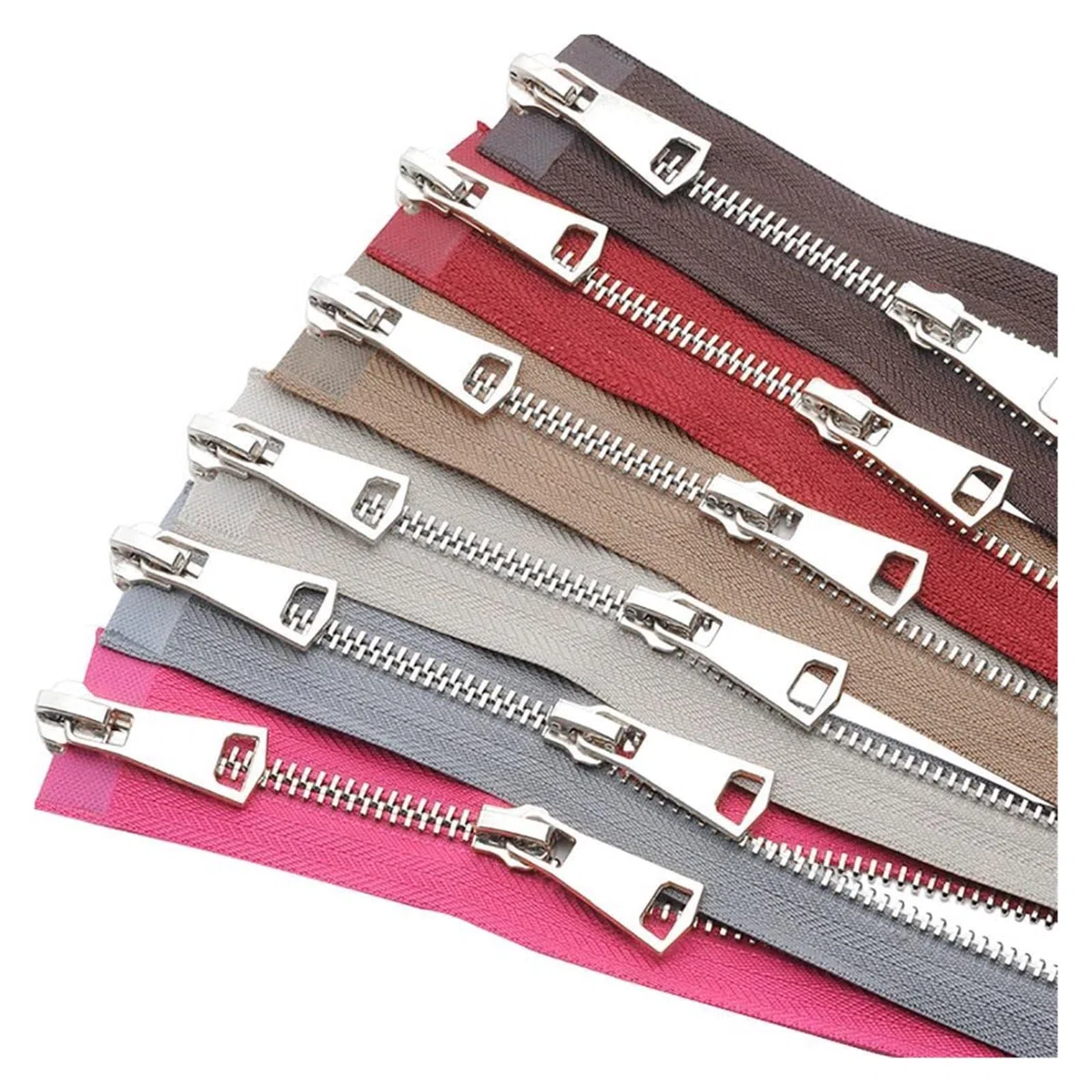 1 pieza de 30/40/50/60/70/80 cm 5# Colorido extremo abierto doble deslizador cremallera de metal plateado DIY artesanía para ropa de bolsillo de tela (rojo, 30 cm)