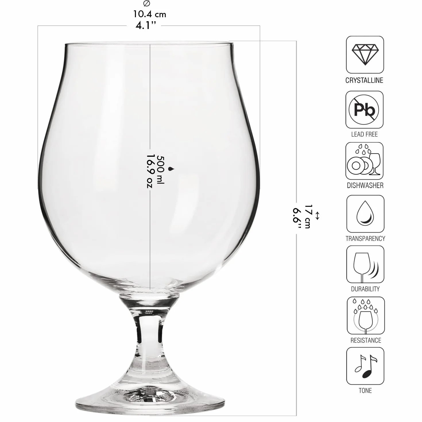 Krosno – Vasos para Cerveza 620 ml – Juego de 6 unidades – Colección Elite – Copas para Cerveza Negra – Cristal sin Plomo – Diseño Elegante y Moderno