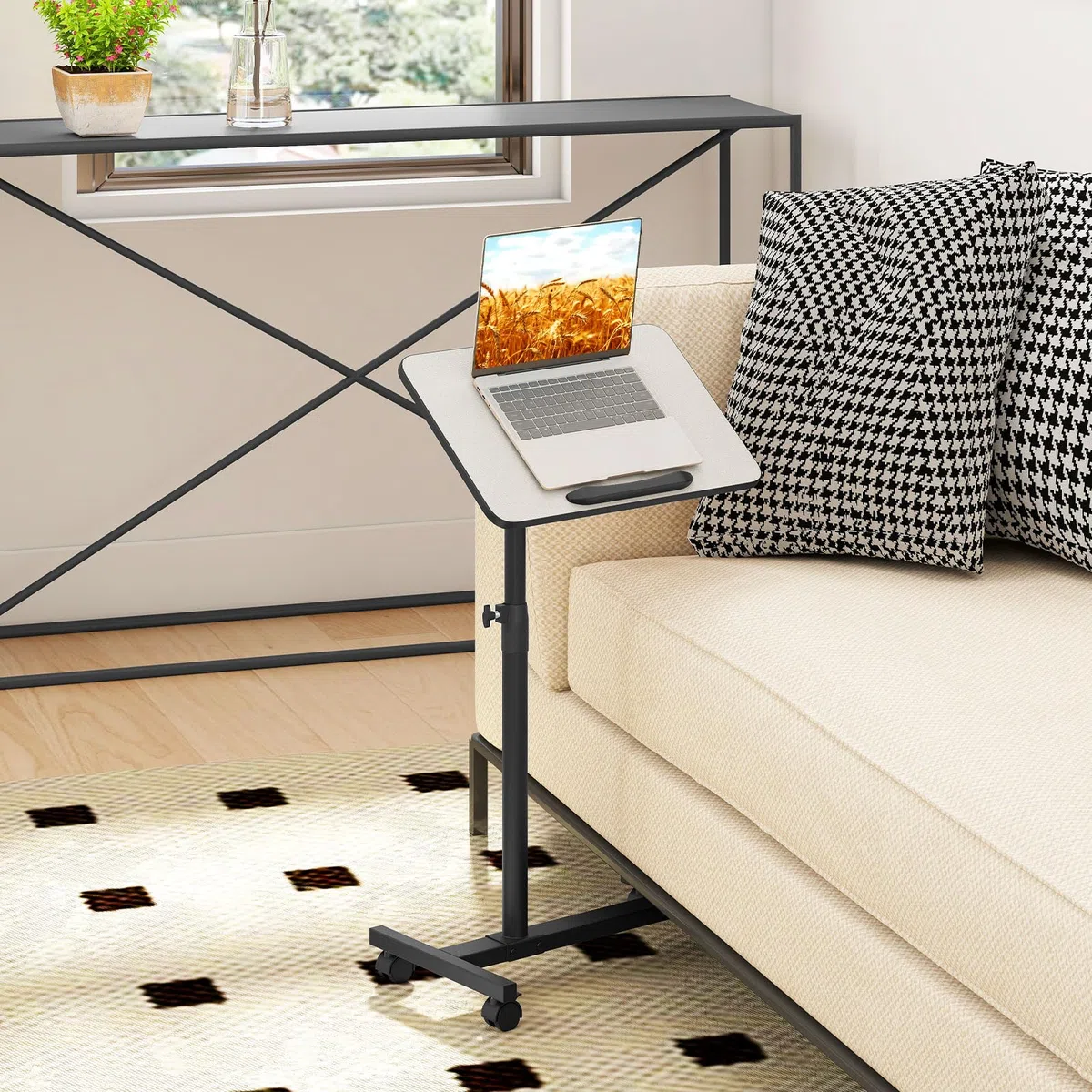 GIANTEX Mesa Auxiliar con Ruedas, Escritorio para Portátil con Tablero Inclinable, Altura Ajustable, Escritorio de Pie Móvil para Oficina, Dormitorio, Salón, 52 x 33 x 69-112 cm (Gris)