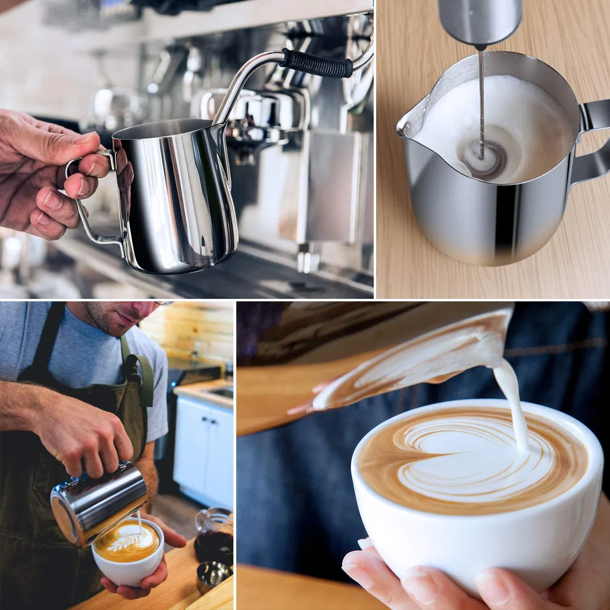 Jarra para espuma de leche de 350 ml, 600 ml, 900 ml, 1500 ml, 2000 ml, de acero inoxidable, para decoración barista de café con leche, capuchino - Jarra espumadora con lápiz para latte art