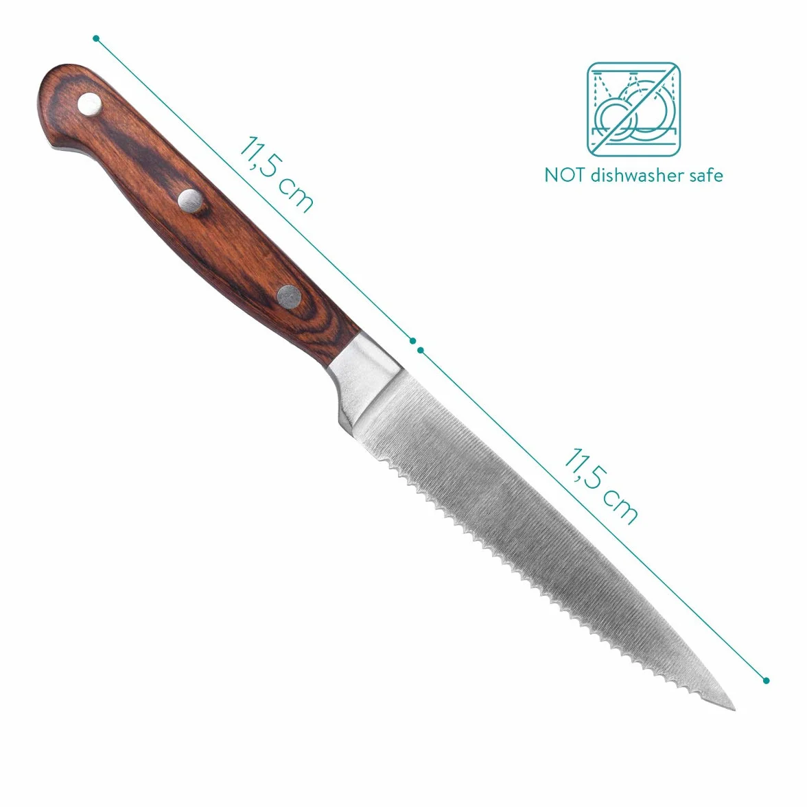 Navaris Set de Cuchillos para Carne - Juego de 6X Cuchillo de Acero Inoxidable con Mango de Madera - Cuchillos chuleteros con Filo de Sierra