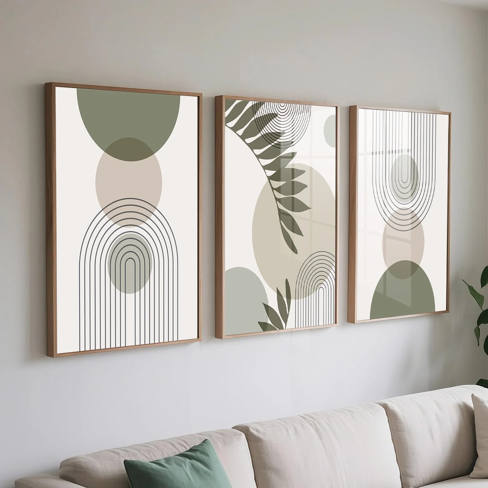 PWAAHDC Juego de 3 decoraciones de pared verde salvia, imágenes boho para salón y dormitorio, estampados modernos en lienzo (sin marco, 50 x 70 cm)