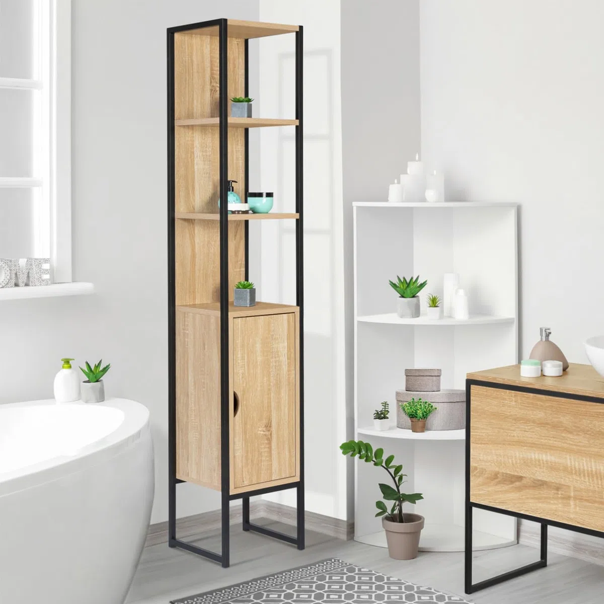 IDMarket - Mueble columna baño Detroit 1 puerta diseño industrial