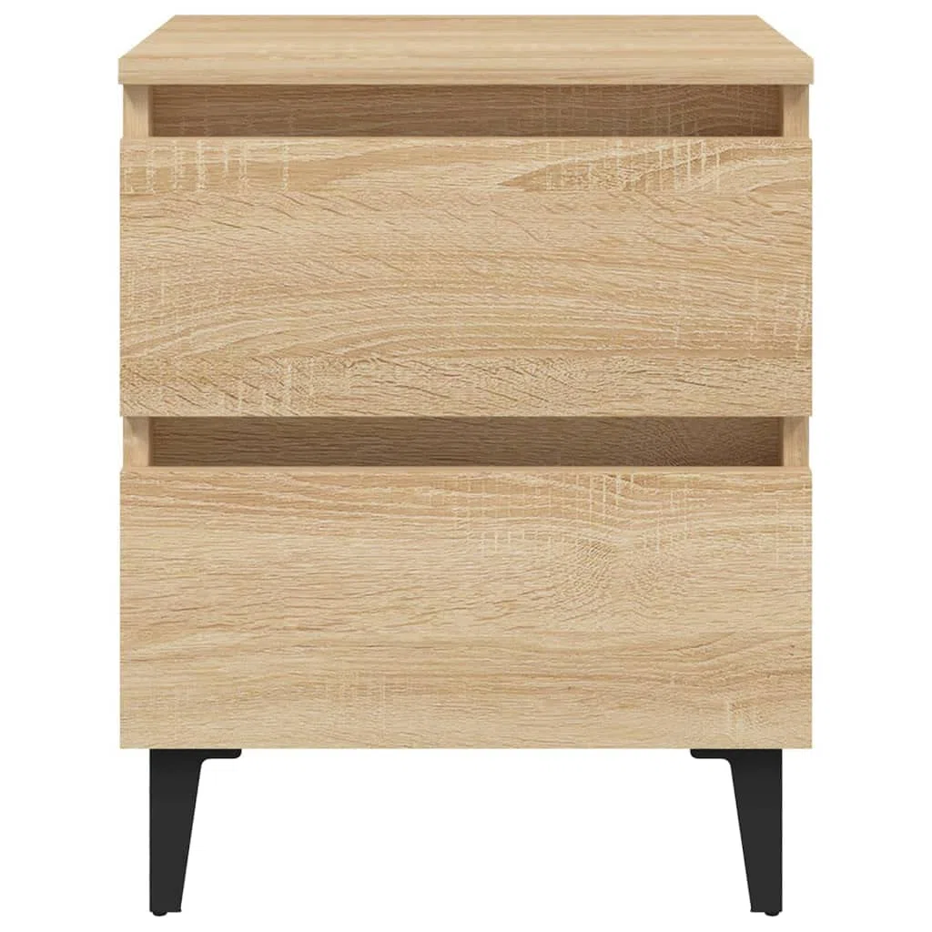 Mesita de noche de roble Sonoma, 40 x 35 x 50 cm, material de madera con dos cajones y cuatro patas de metal para almacenamiento y estabilidad, encanto industrial, fácil de limpiar con humedad