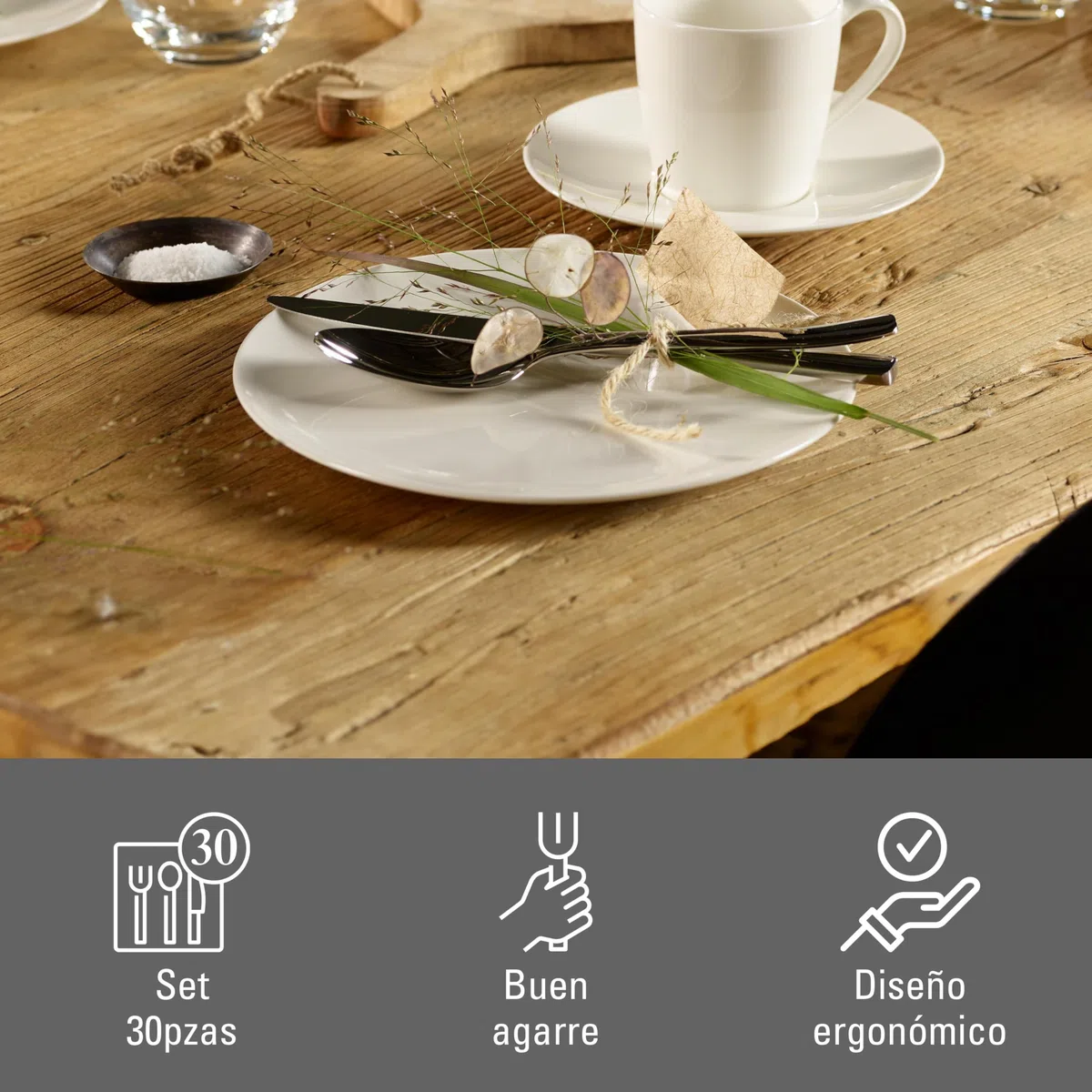 vivo - Villeroy & Boch Group - Voice Basic Cubertería de 30 Piezas para 6 Personas, Apto para Lavavajillas, Set Cubiertos, Acero Inoxidable