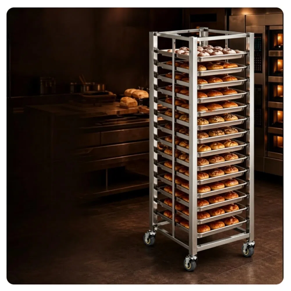 GRRICEPL Carrito de Aluminio con Ruedas para bandejas de panadería, Equipo para Hornear Pan | Carrito Comercial Para Bandejas De Pan, Estante Móvil Para Enfriamiento De Productos Horneados(47x62.5x179 cm/20)