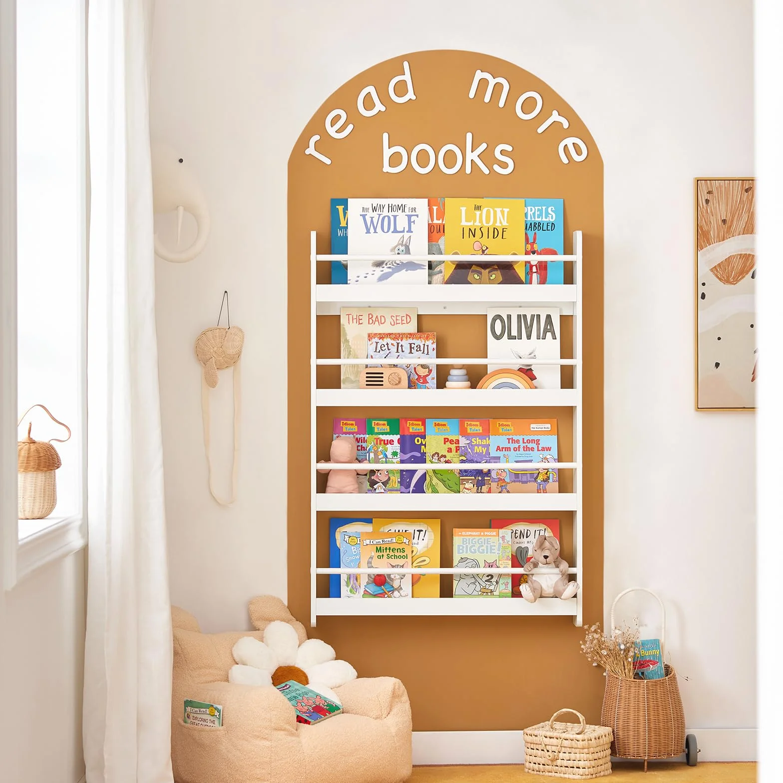 SoBuy Libreria Infantil Montessori Estanteria Libros Infantil de Pared con 4 Niveles Biblioteca para Niño Estanteria Habitacion Organizador Juguetes Blanco 80x12x118cm KMB08-II-W