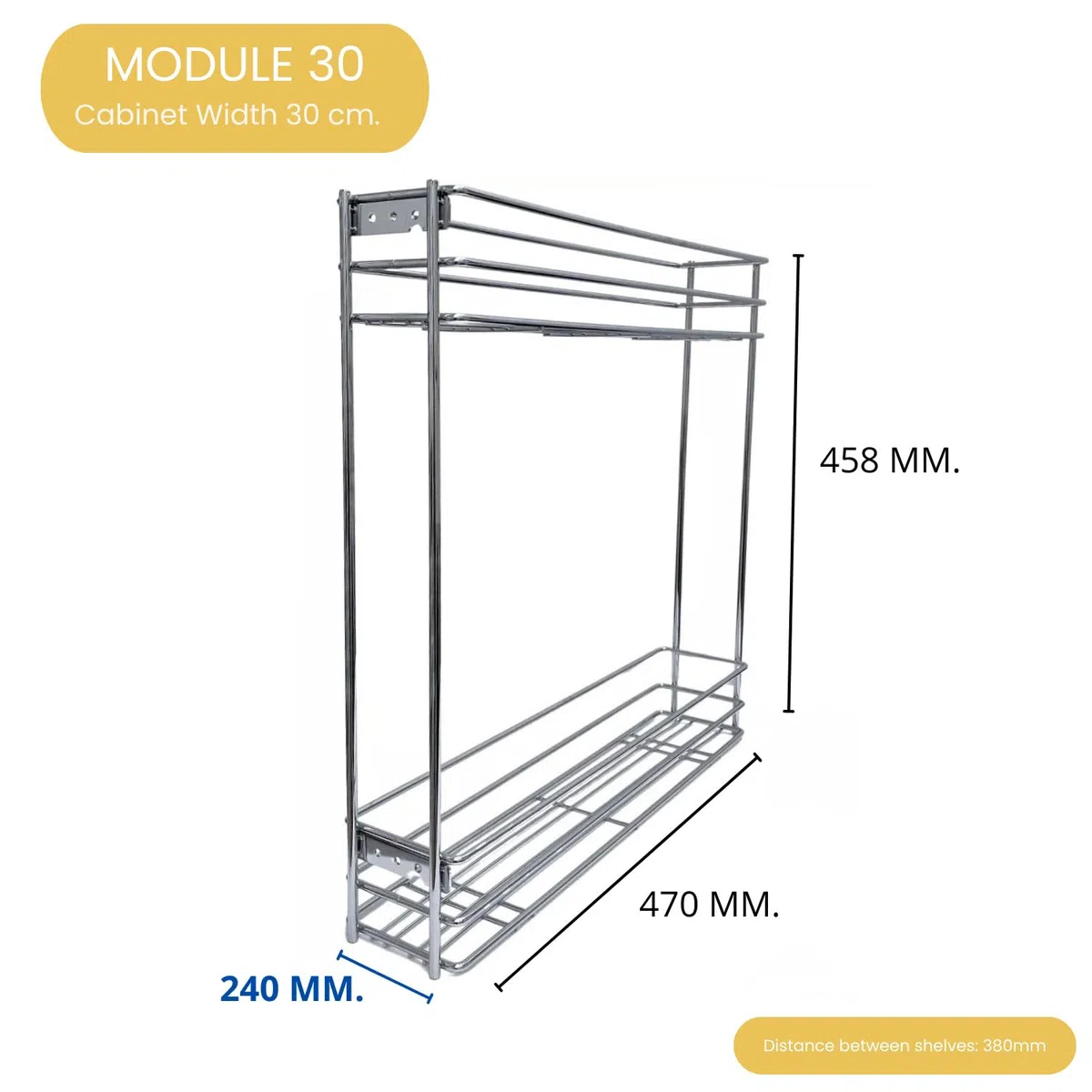 Evotrade - Cesta extraíble para módulo de 30 cm con guías de extracción total, carro deslizante amortiguado de acero inoxidable, portabotellas y tarros, ideal para cocinas y despensa