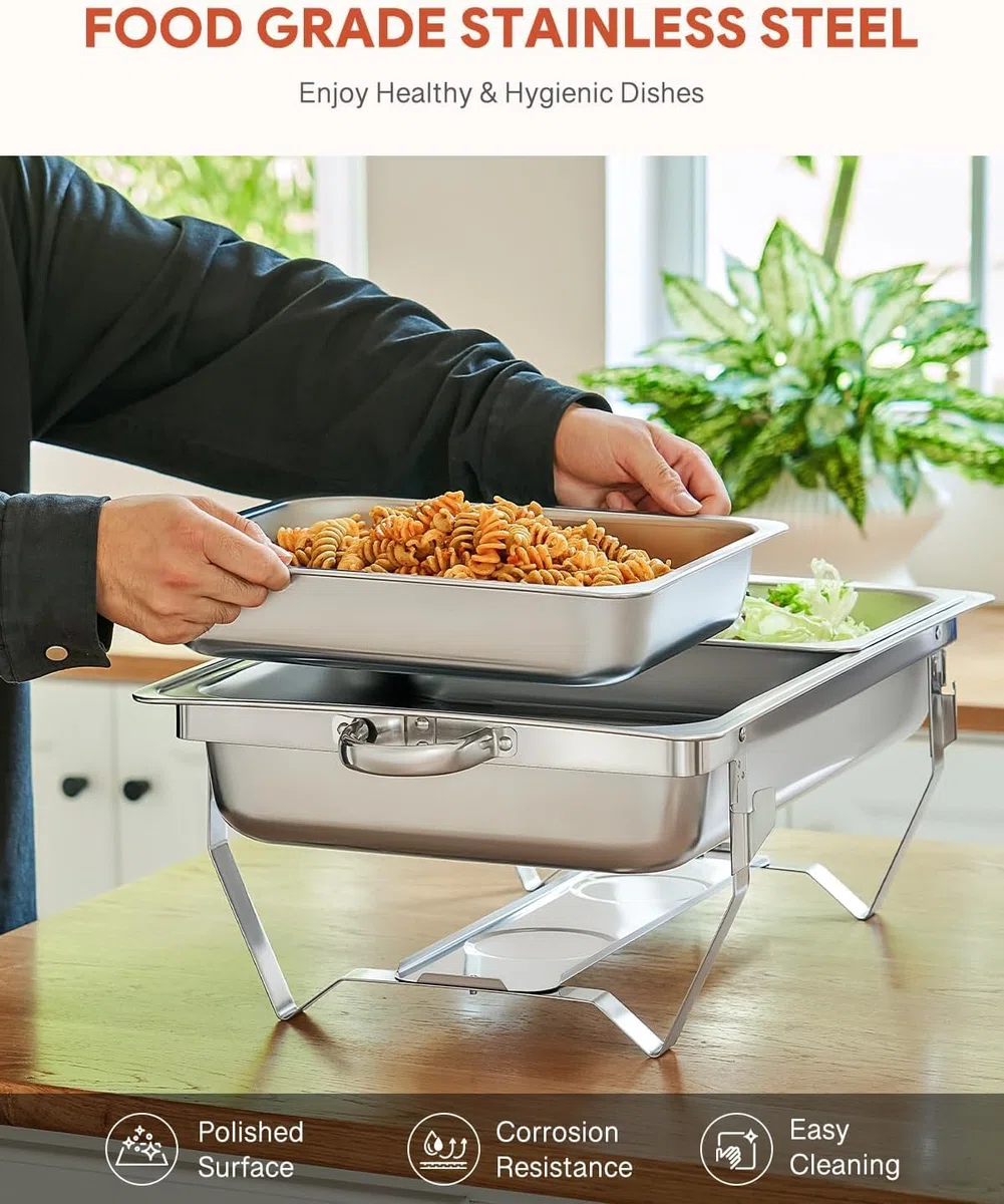 2/4/6 PCS Chafing Dish - Calentador de Buffet de Acero Inoxidable, Calentador de Alimentos Bufé, para Fiestas, cumpleaños, Fiestas navideñas [diseño de Borde Enrollable]
