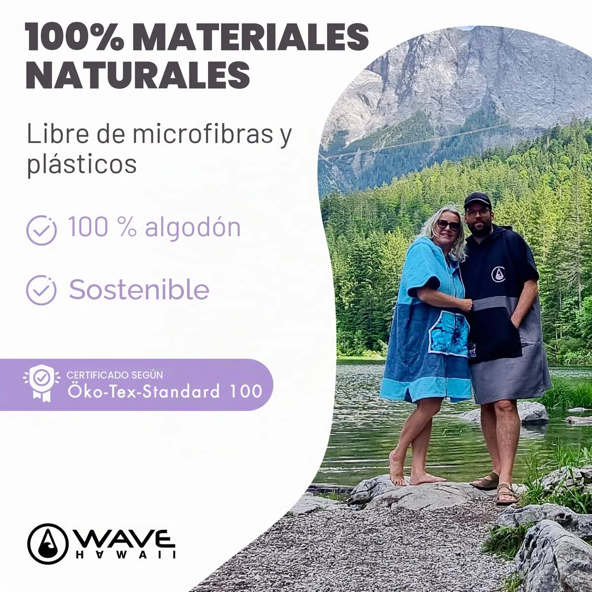 WAVE HAWAII Travel-Poncho de baño para hombre y mujer, S-M, 151-183 cm | 100% algodón, poncho de surf para adultos, toalla de rizo con alta absorción de agua, ayuda para cambiar la playa, adultos