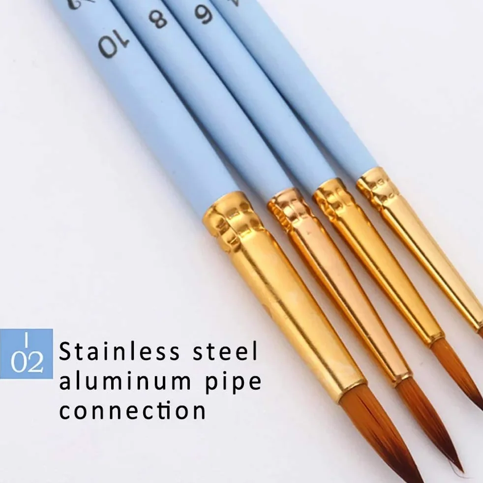Pincel, Juego de 4 Pinceles para Dibujo artístico, Acuarela, Pelo de Nailon, Mango de Madera, Color Azul Mate, para Pintura al óleo.,