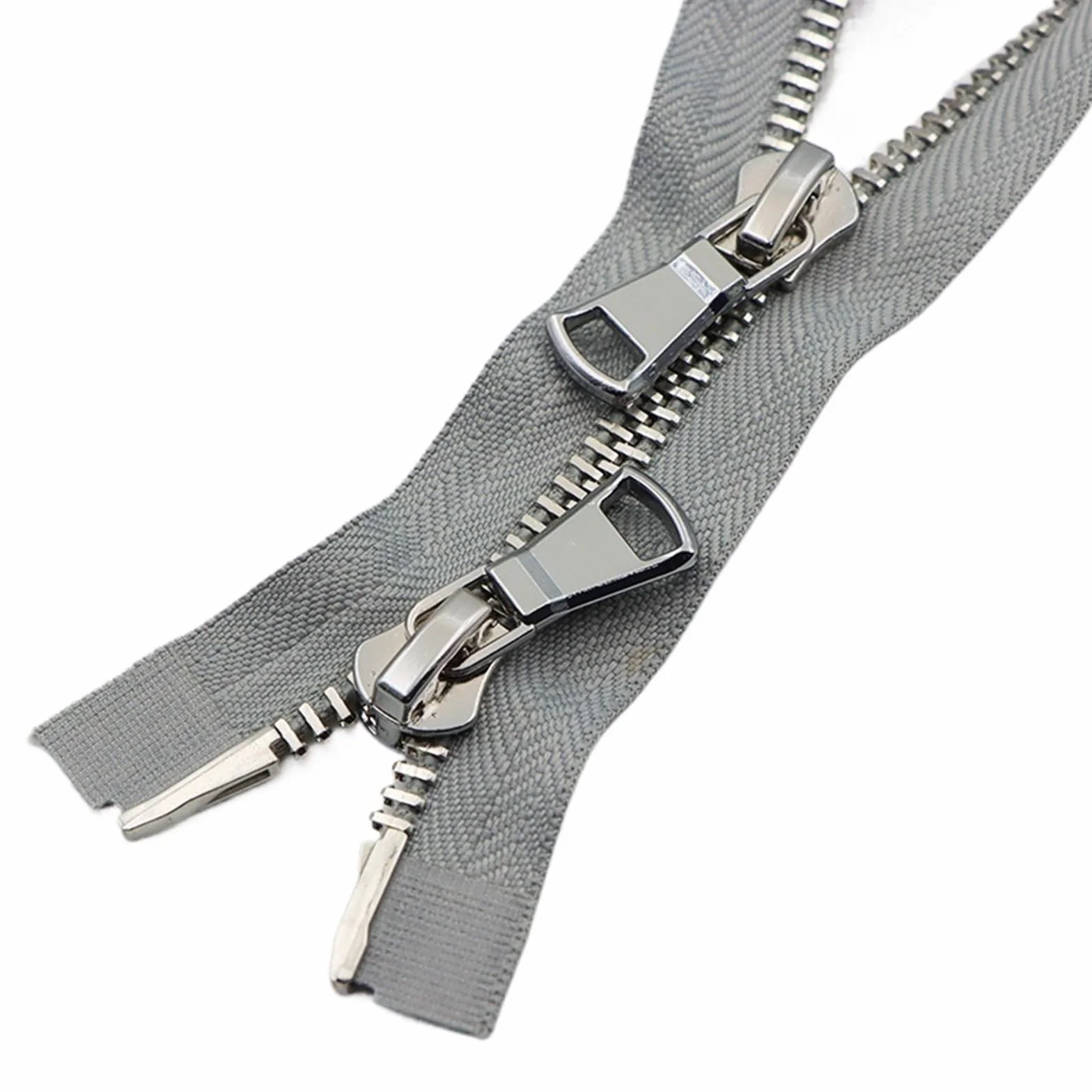 Cremallera De Dos VíAs 1 cremallera de doble cursor metálica 80/100/120 cm, número 8, con extremo abierto, for reparación abrigos y chaquetas plumas(GreySilver,100cm)