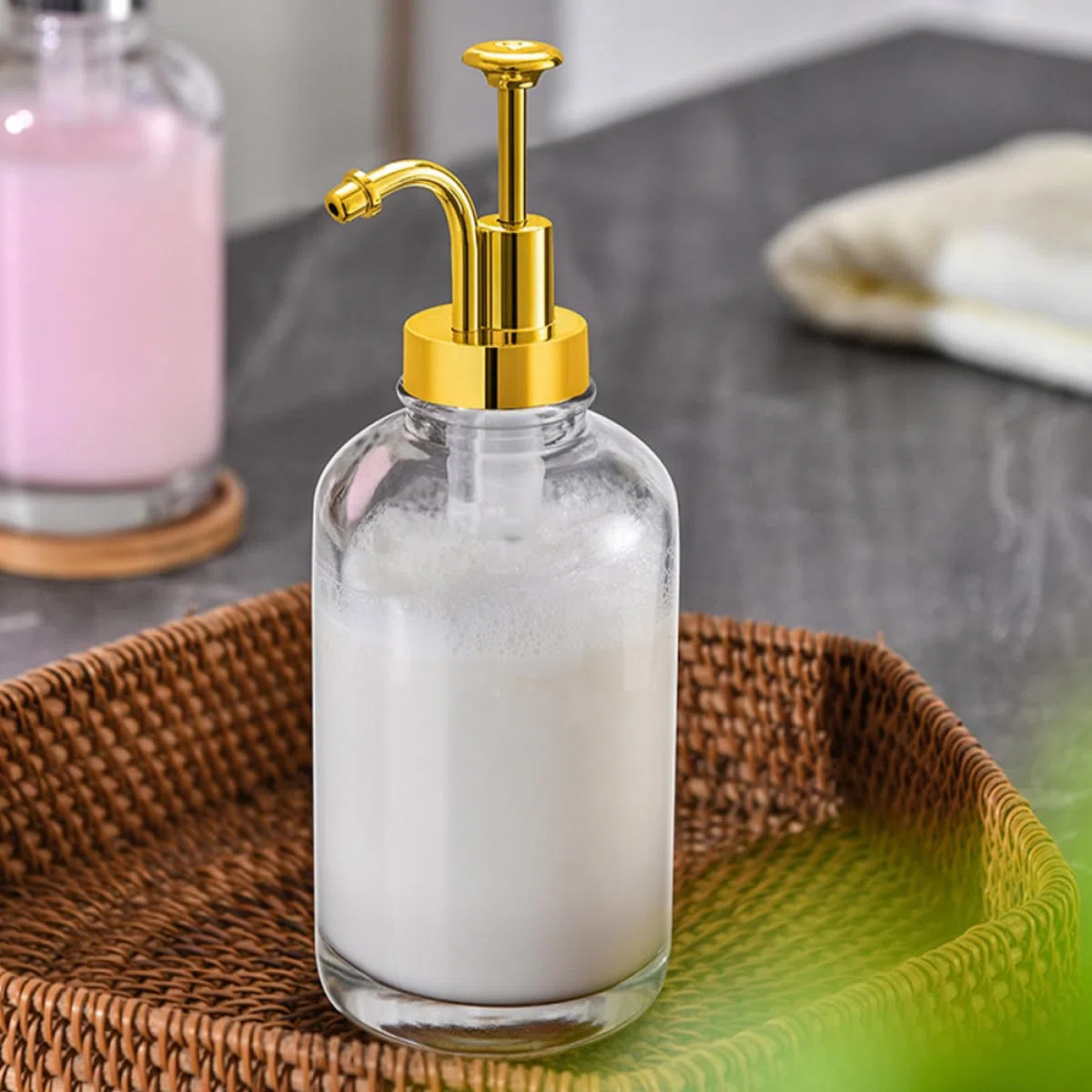 Abaodam Dispensador de Jarabe Bomba de 500ml, Juego de 2 Piezas de Vidrio y Acero Inoxidable, Diseño Decorativo y Fácil Identificación para Cocina o Bar