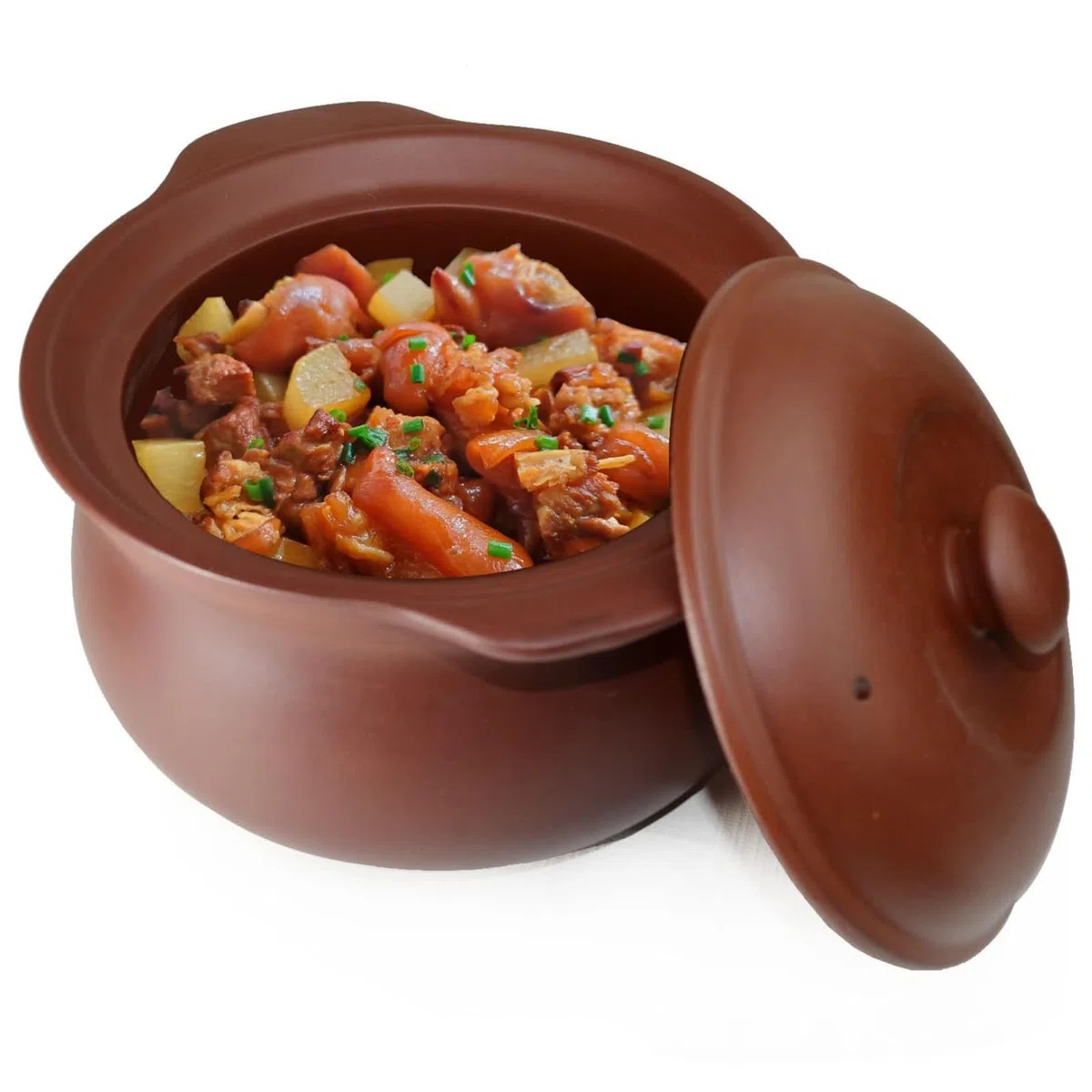 Olla de barro de 3 l con tapa para sopa, guisada a fuego lento, sin esmaltar, apta para microondas y horno.