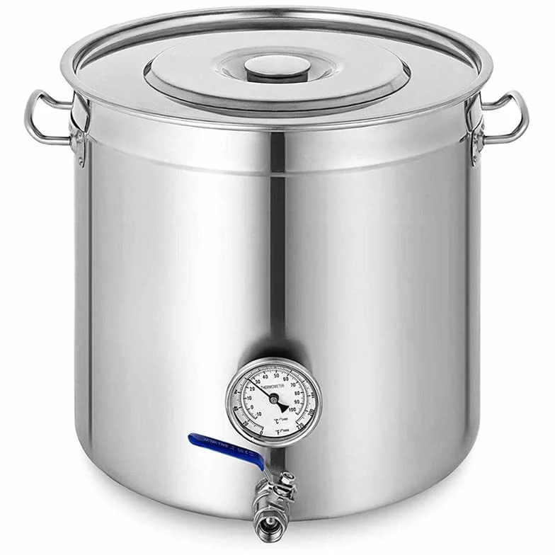 Kit de elaboración de cerveza de acero inoxidable con tapa, válvula y termómetro, perfecto para preparar, hervir y fermentar cerveza