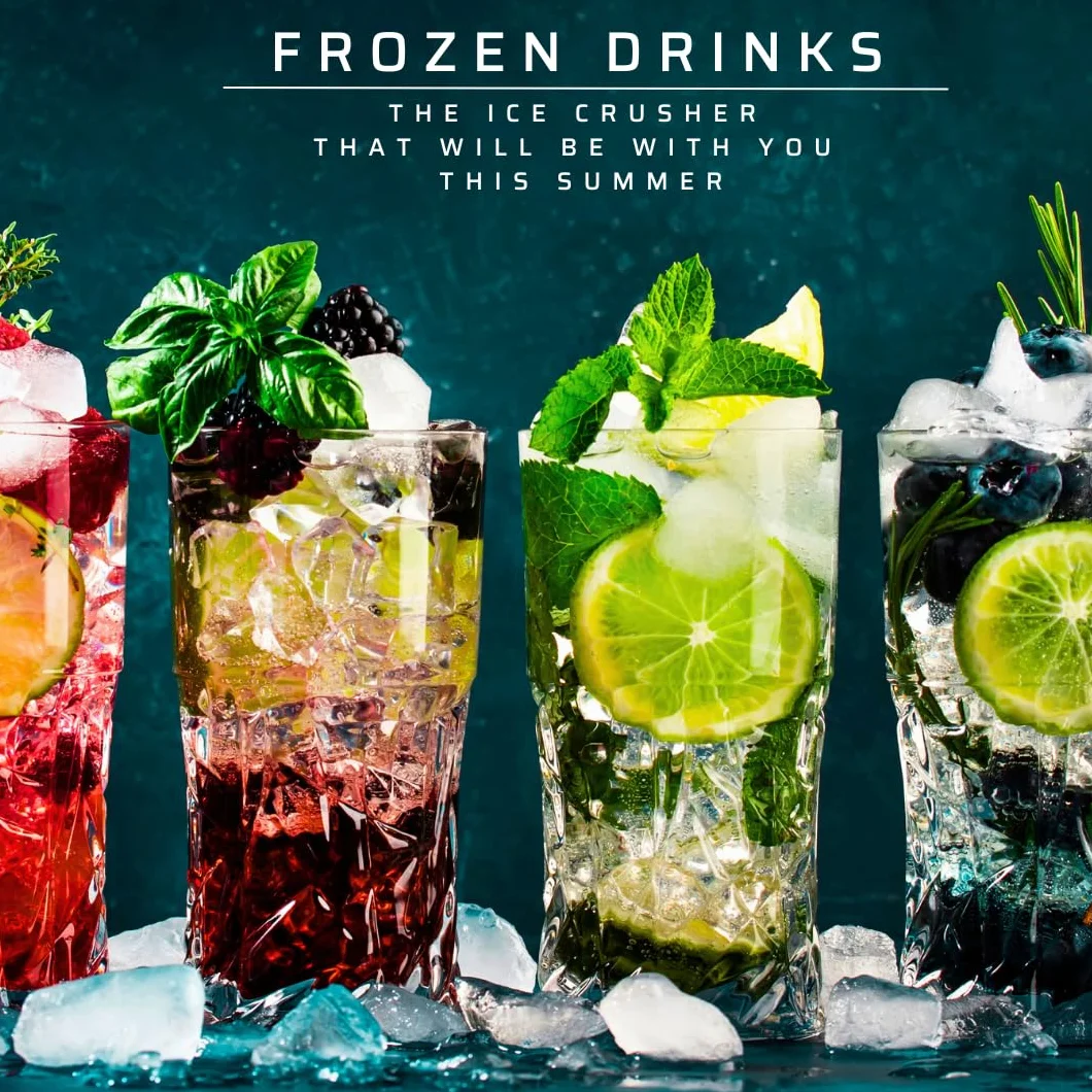 Picadora de Hielo Eléctrica Frozen Drinks, Cuchilla Acero Inoxidable, Capacidad 1.1L Granizados, cócteles, Bebidas frías, Combinados, Yogur Helado,30w,Picado Fino y Grueso.
