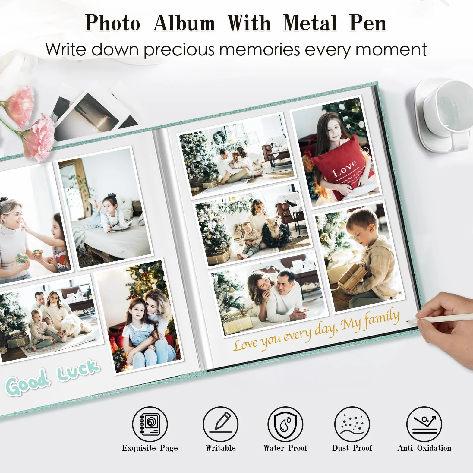 Spbapr Álbum de fotos grande autoadhesivo, 60 páginas, cubierta de lino, álbum de recortes magnético con un bolígrafo de metal para fotos de 3 x 5, 4 x 6, 5 x 7, 6 x 8, 8 x 10 pulgadas