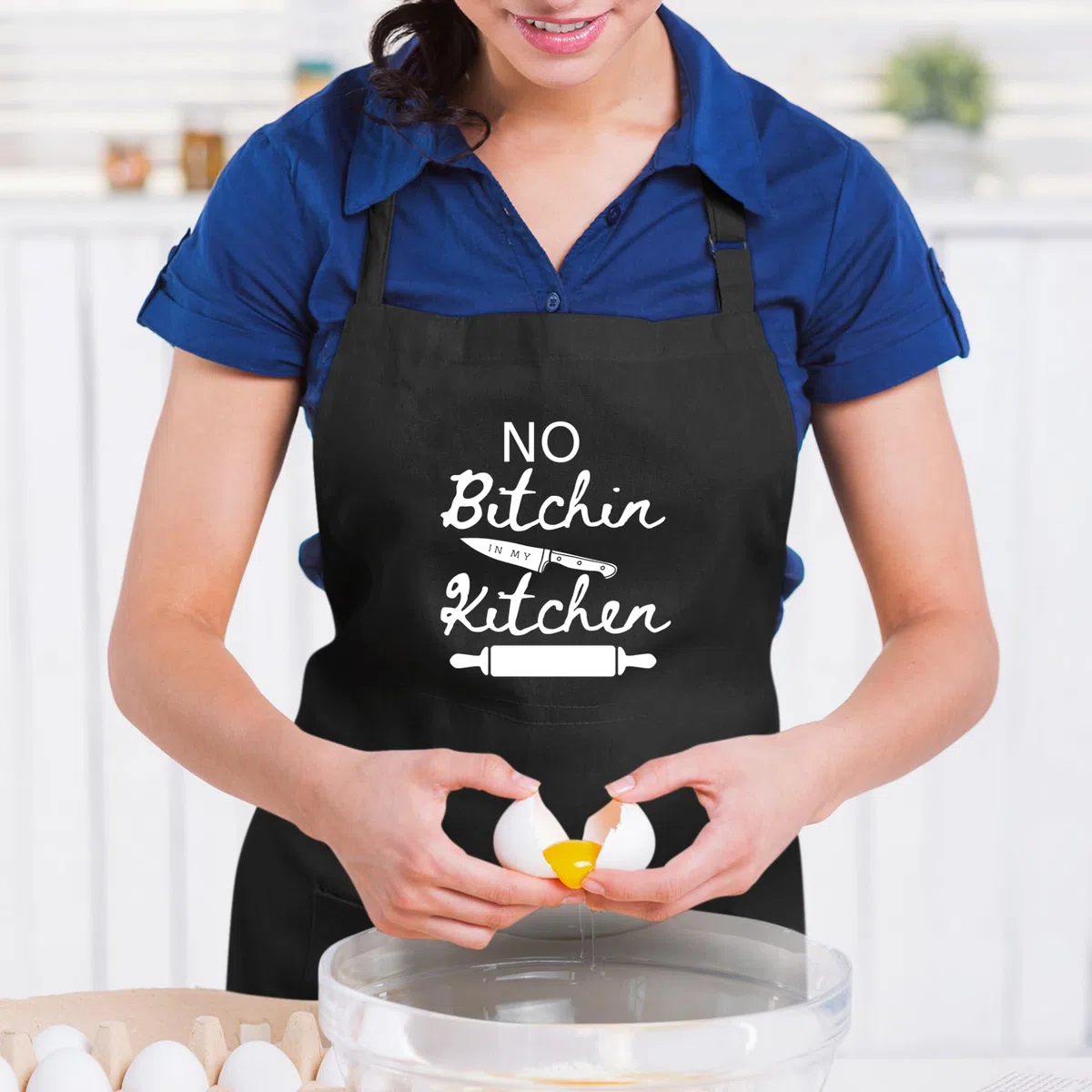 Delantales con texto en inglés "No Bitchin In My Kitchen" para mujer, divertido delantal impreso, regalo para ella, delantal de chef, delantal de cocina, delantal de barbacoa, regalo para mamá, Negro,