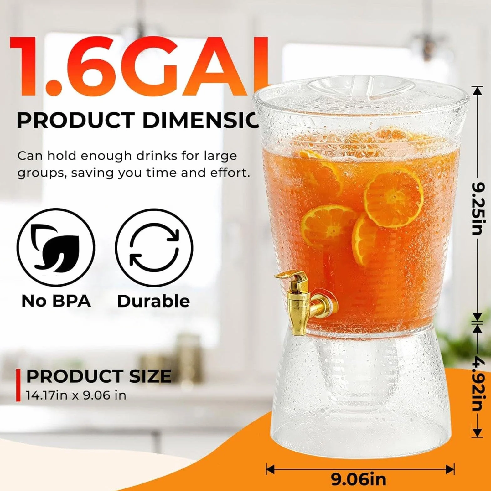 Baoblaze Dispensador Bebidas con Grifo 6 litros. Dispensador Jugo para restaurantes, Fiestas, Entretenimiento, barbacoas y hoteles.