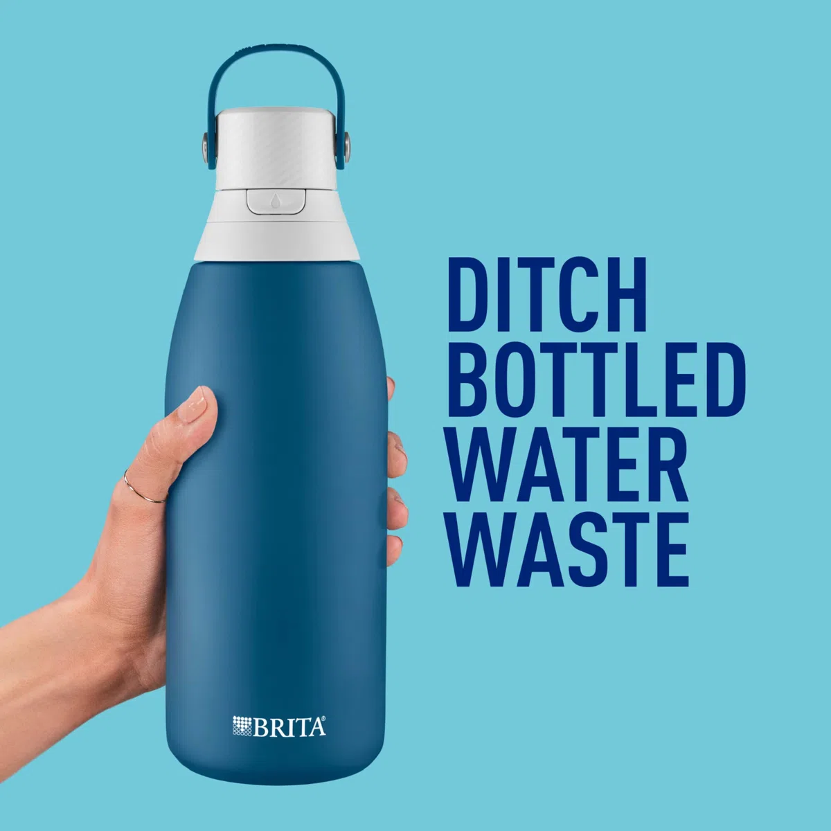 BRITA Botella de agua filtrada aislada con popote, reutilizable, metal de acero inoxidable, marina, 32 onzas