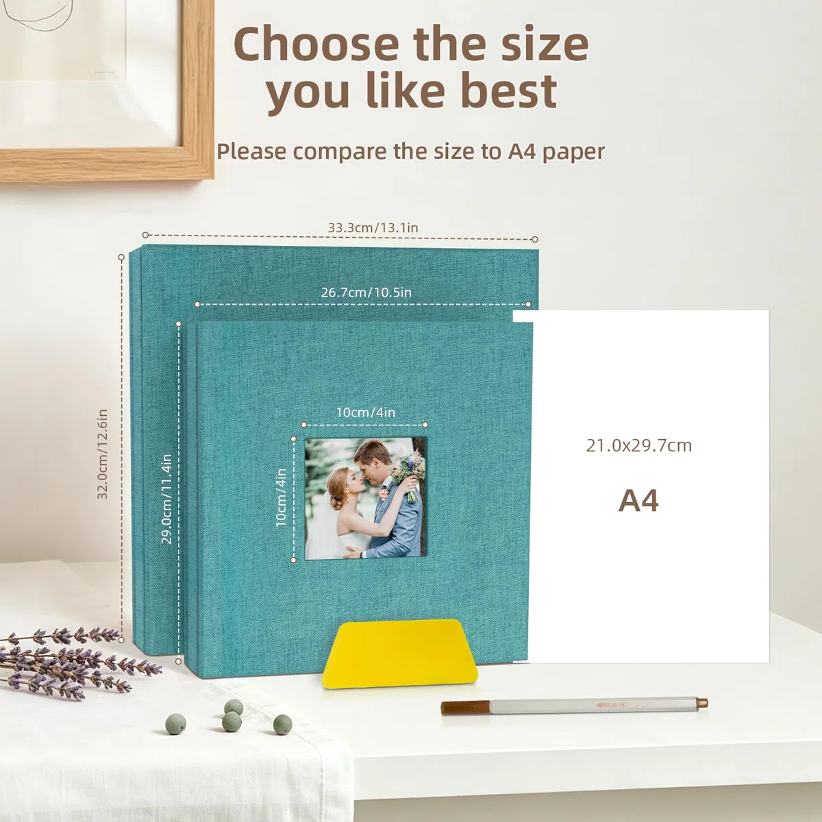 Popotop Álbum de fotos autoadhesivo con ventana de visualización de imágenes, 60 páginas, álbum de recortes para fotos de 4 x 6, 8 x 10 pulgadas, libro de recuerdos con cubierta de lino para boda de