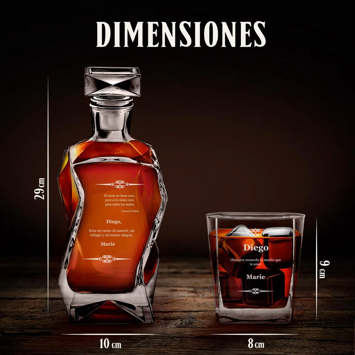 Maverton Decantador de Whisky 700 ml con 6 Vasos Personalizados 250 ml - Jarra de Cristal con Tapa - Regalos Originales para Hombre Regalo Dia del Padre Cumpleaños Amigo Marido Abuelo - Amor