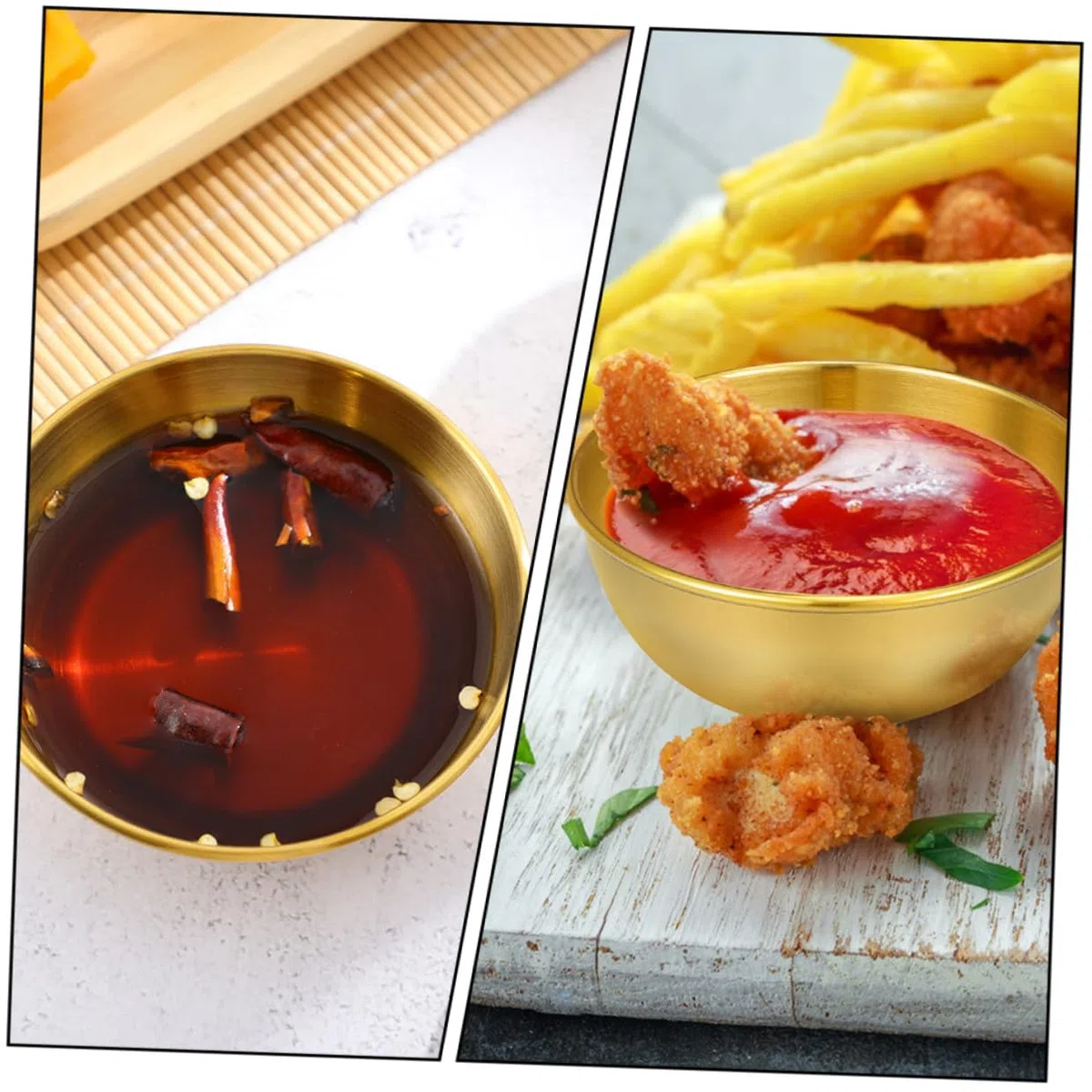 Homoyoyo Set de 8 Platos y Cuencos para Salsa de Acero Inoxidable Dorado Diseño Simple y Funcional para Restaurantes y Familias