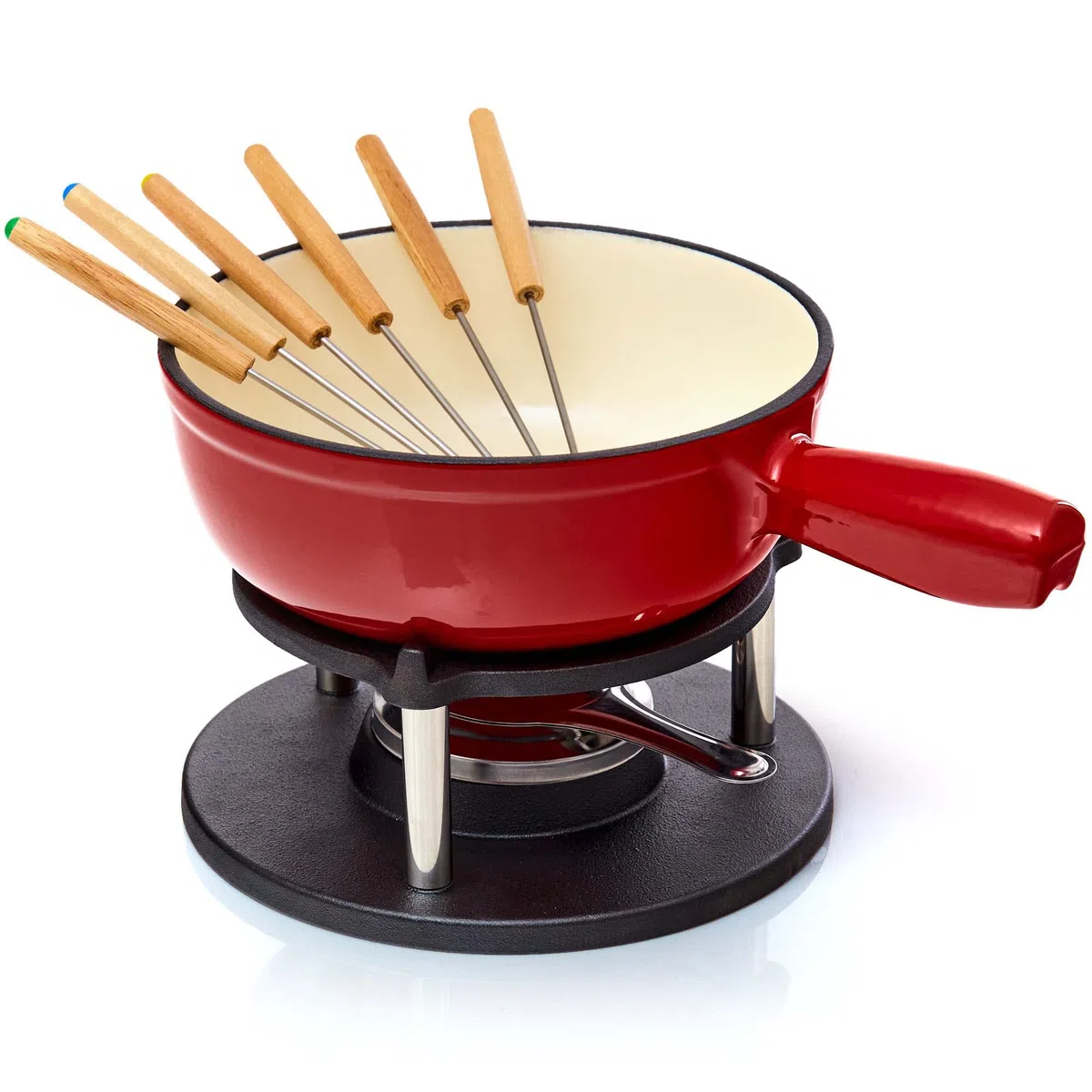 Juego de Fondue de Hierro Fundido para 6 Personas | 2 litro | Juego de Fondue de 9 Piezas | esmaltado Adecuado para Fondue de Queso Fondue de Chocolate para Fondue de Carne
