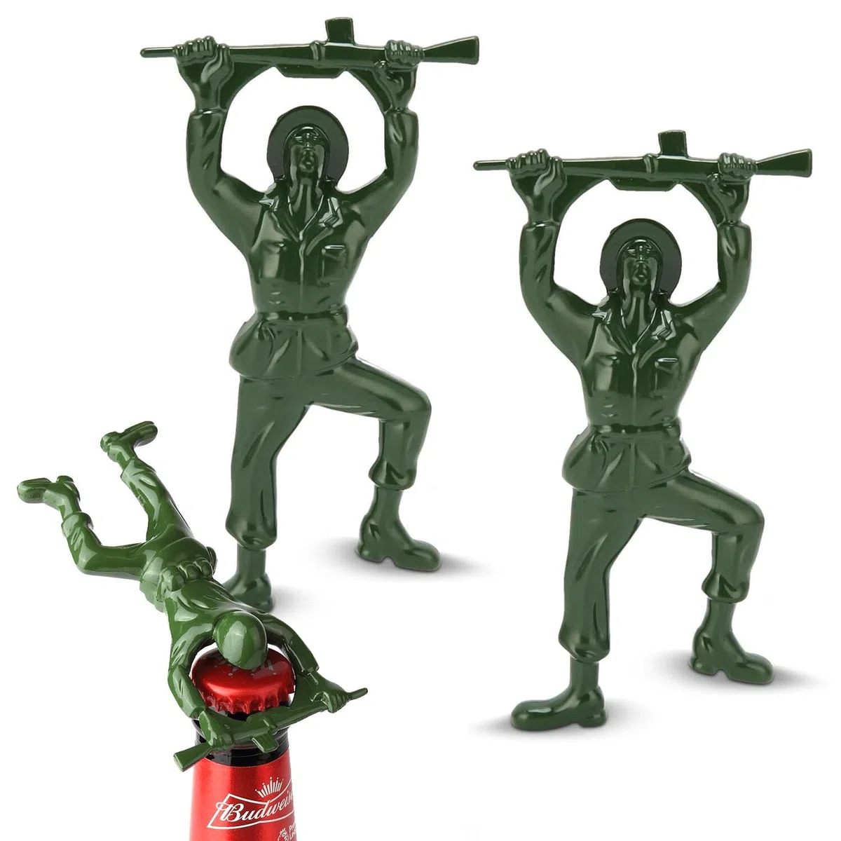 2 abrebotellas creativo 3D Army Man, abridor de botellas único de fácil apertura para cerveza y bebidas (verde)