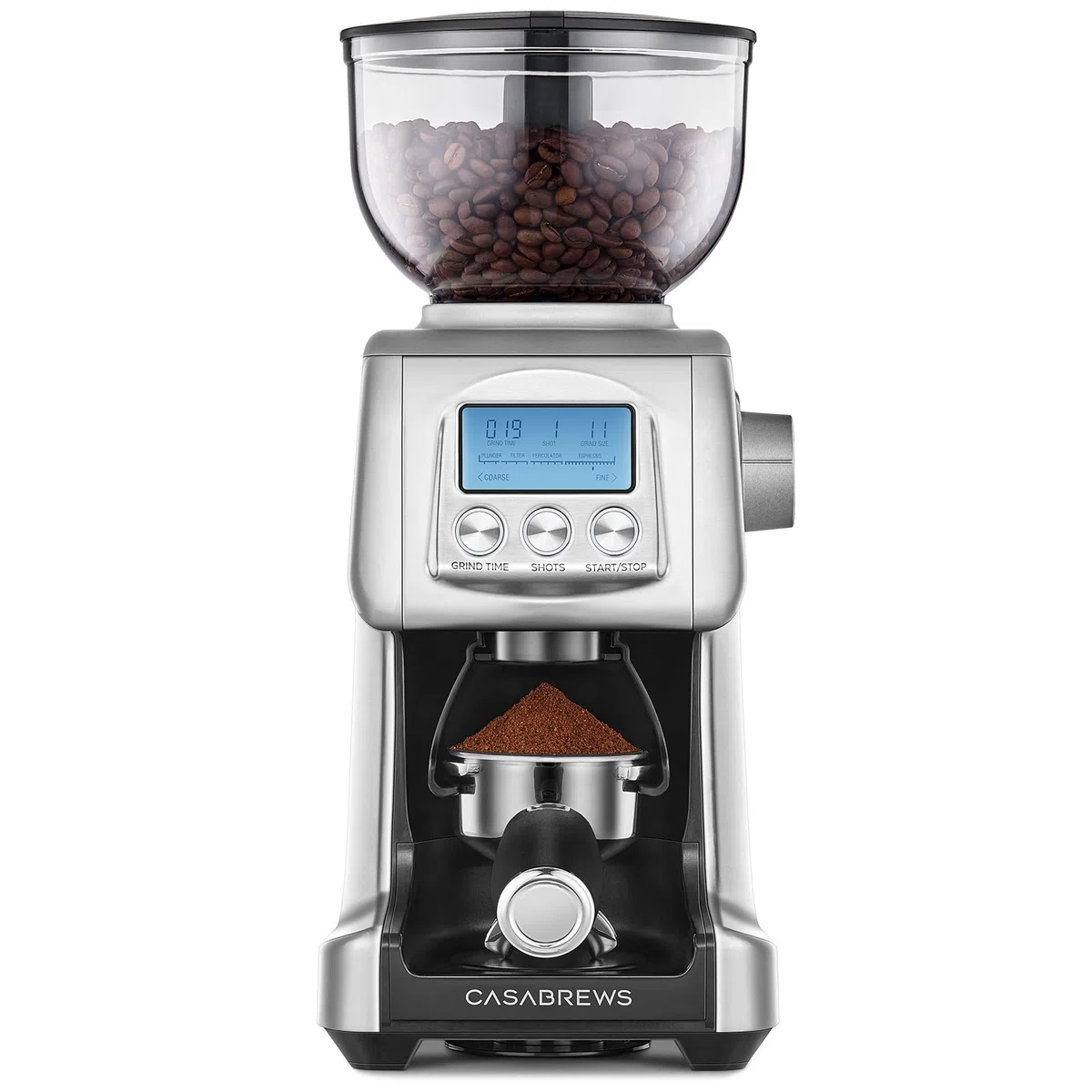 CASABREWS Molinillo de Café Eléctrico con 77 Niveles de Molido, Muelas Cónicas de Acero Inoxidable, Soporte Desmontable y Contenedor, Ajuste de Espresso a Prensa Francesa
