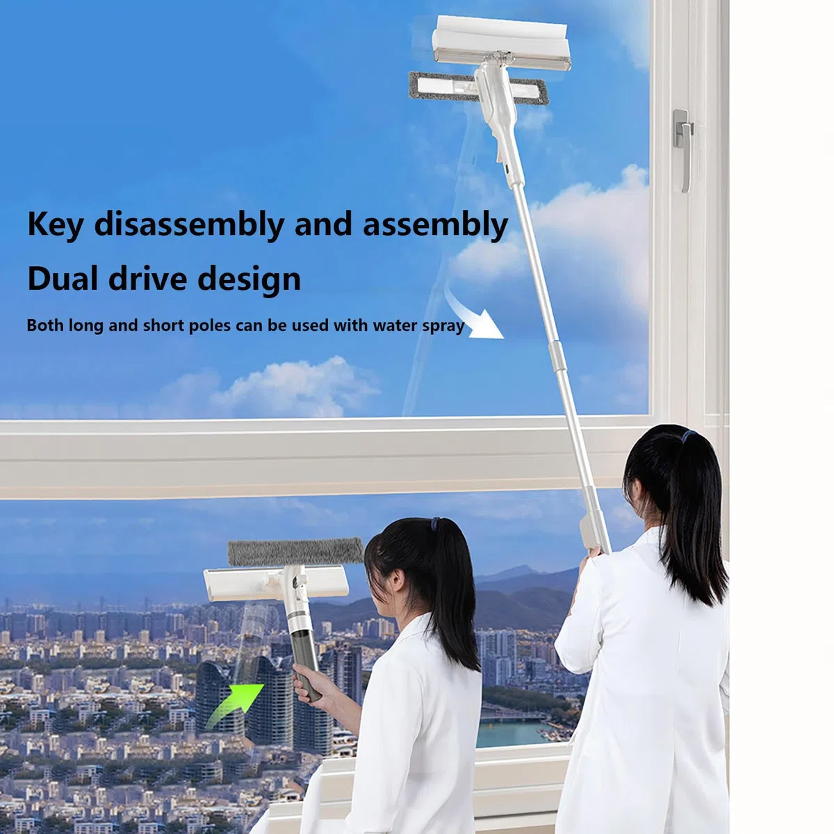 4 en 1 Spray Limpiador De Cristales con Colector De Aguas Residuales Y 3 Paños Microfibra, Limpiador Cristales con Varilla De Extensión para Baños,Ventanas,Espejos