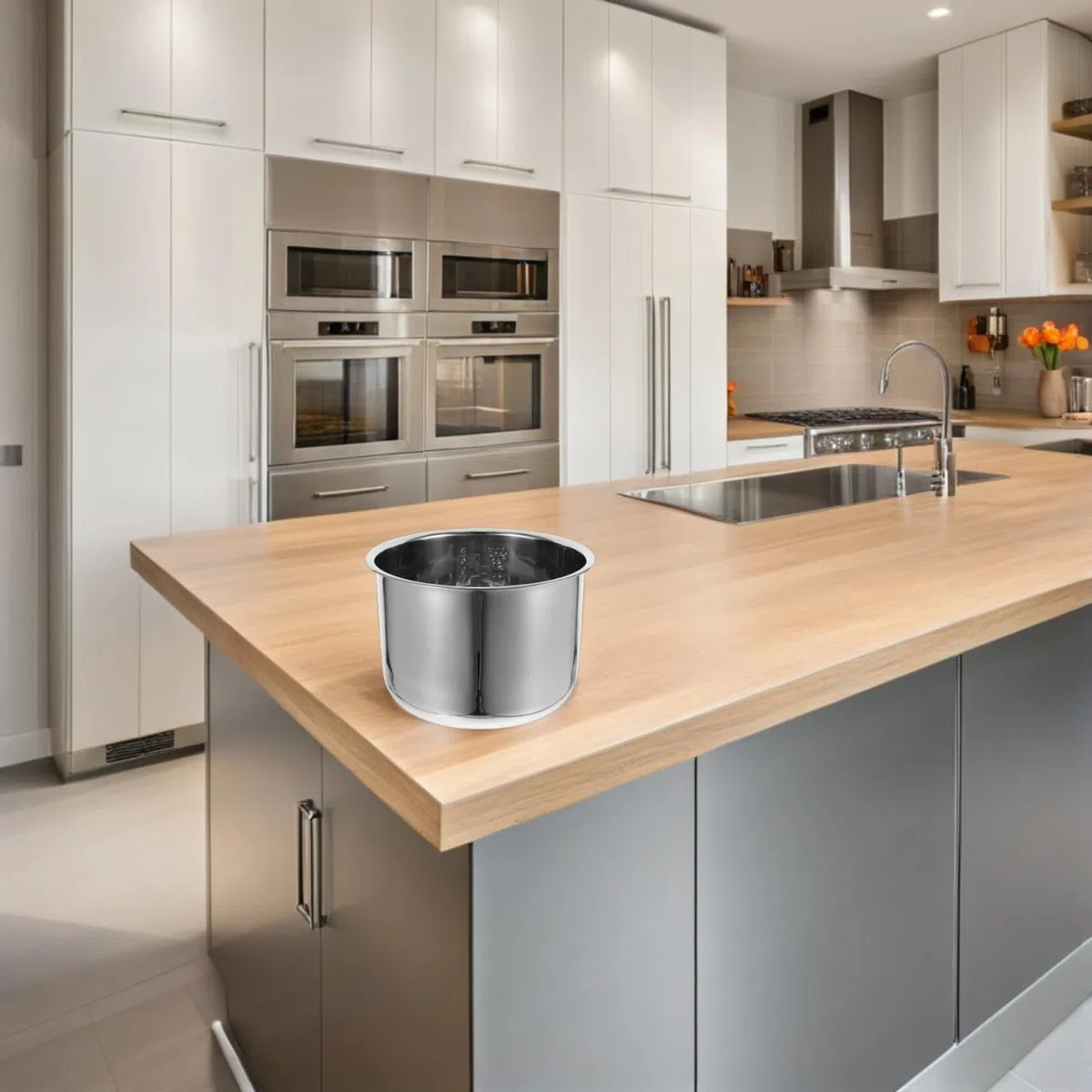 Zerodeko Olla Interior Acero Inoxidable 9.44X9.44X6.29In Repuesto Universal Para Arrocera 6L Compatible Cocina Familiar Vapor Hervir Gachas