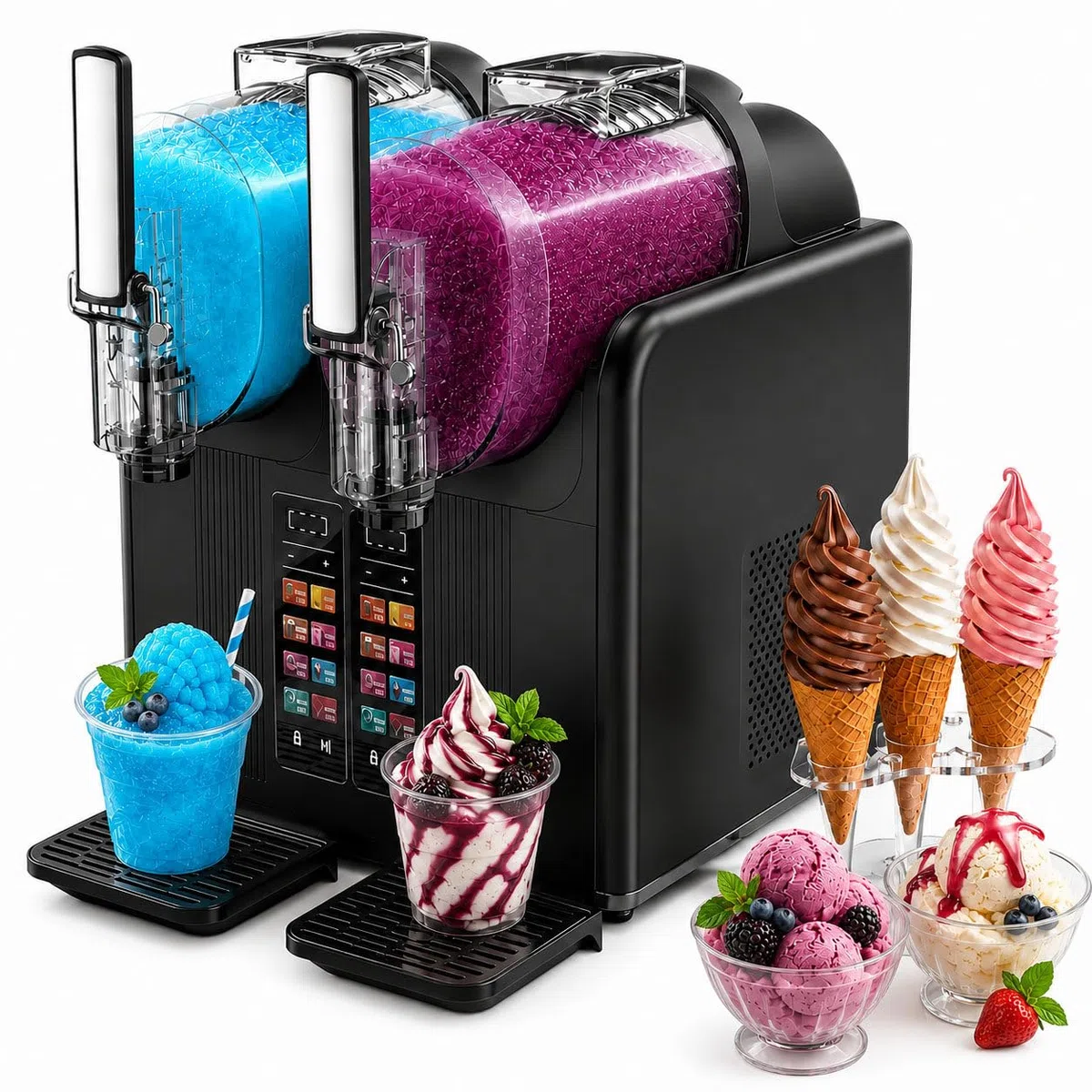 Máquina de granizados y Helado Suave 2 en 1 Black | 7 modos doble depósito autolimpieza para batidos malteadas cócteles margaritas y helados