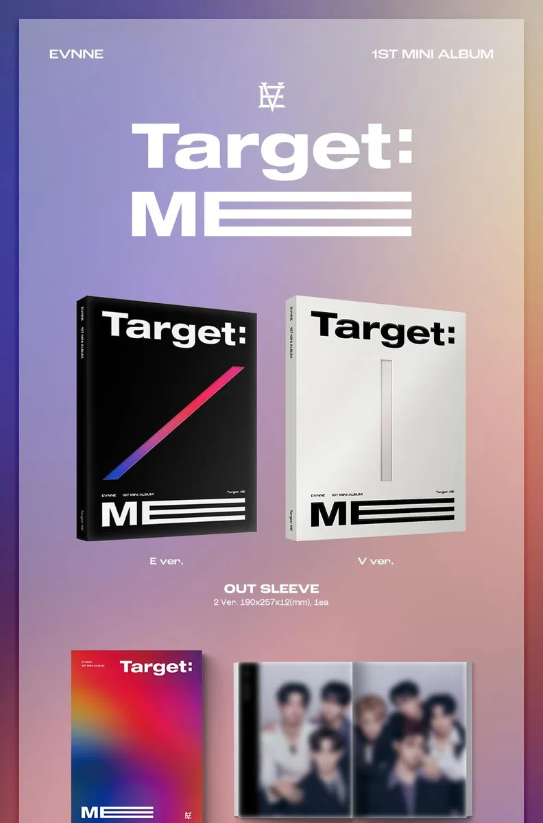 EVNNE Target: ME 1er mini álbum CD + libro de fotos + póster plegable en paquete + tarjeta fotográfica + seguimiento sellado Boys Planet (set completo de 9 versiones (E+V + Digipack 7 version))