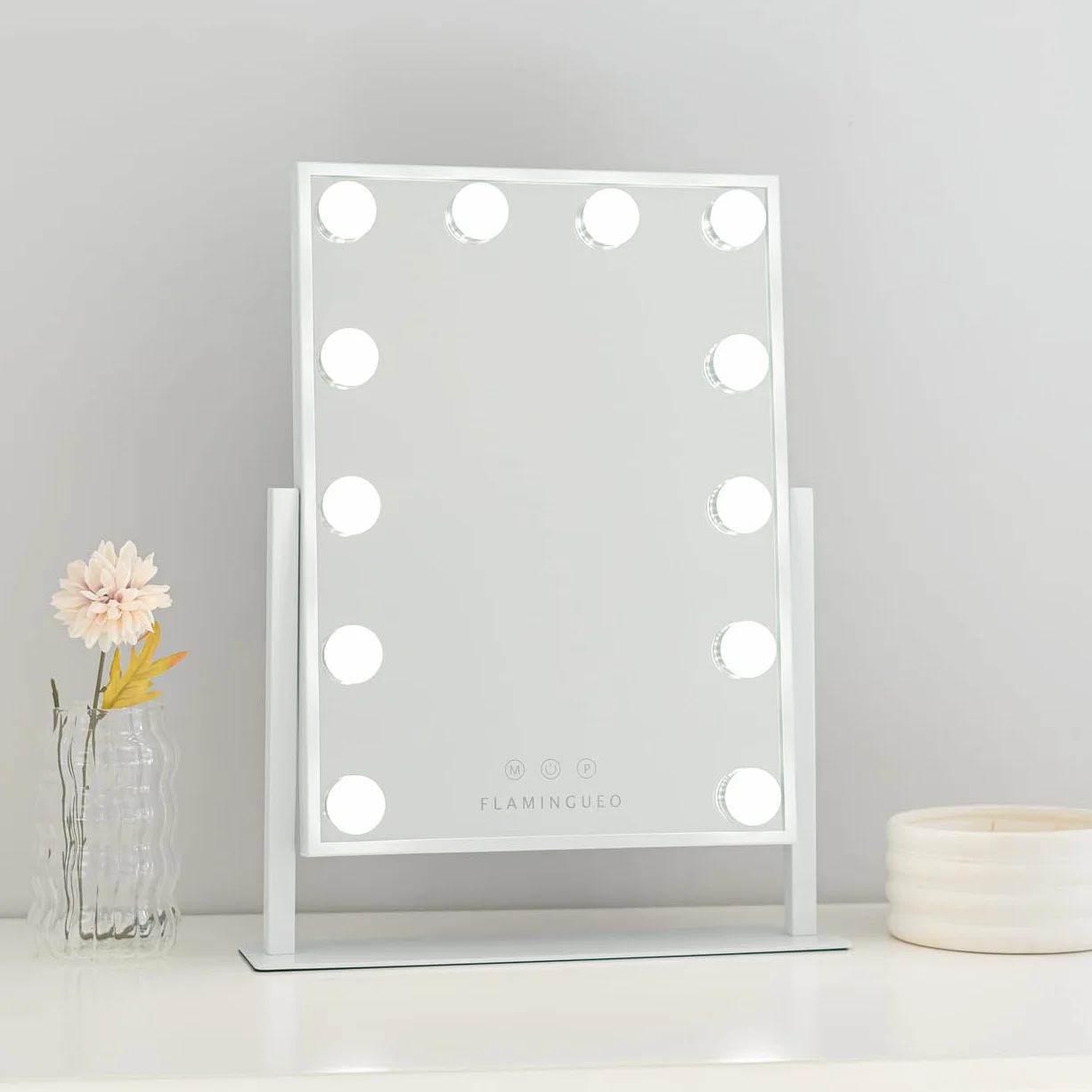 Flamingueo - Espejo Maquillaje con Luz - 12 LED - 3 Modos de Luz - Intensidad Ajustable - Control Táctil - Posición Regulable - Vanity Mirror - 36,5x7,5x47,5cm
