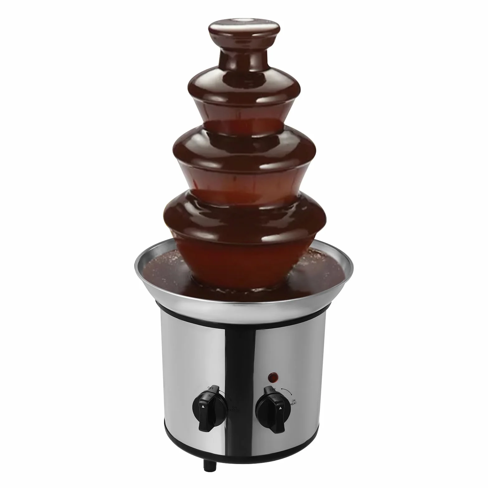 Fuente de chocolate de 170 W, 4 niveles, 1,8 L, acero inoxidable, con función de fusión para caramelos de chocolate, salsa rancho, salsa de queso (plata)