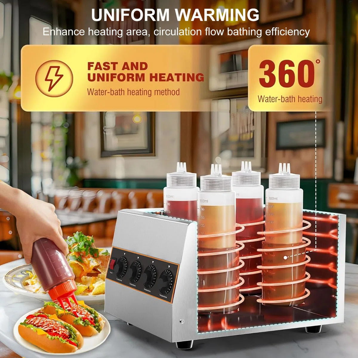 Calentador EléCtrico Para Biberones Con 4 Biberones, Dispensador Comercial De Queso, Calentador De Chocolate Caliente, Calentador De Queso Para Nachos Con Biberones De PláStico,220V