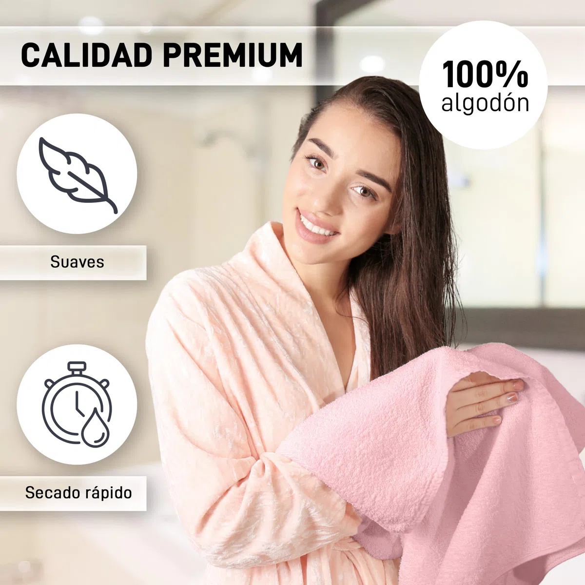 Juego De Toallas 100% De Algodón - Ducha mas Lavabo - Juego De 2 Toallas De Algodón Absorbentes Dimensiones 140x70 cm y 35 x 75 cm - Paquete De 2. (Rosa)