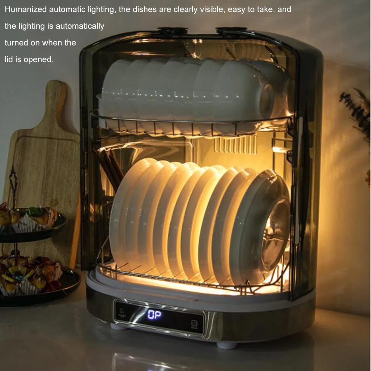 Gabinete de desinfección de cocina, esterilizador vertical de 55 litros con función de secado e iluminación para una limpieza sin esfuerzo de utensilios de cocina