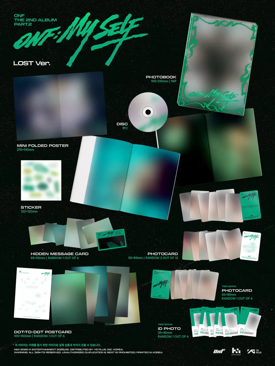 (Juego completo: 3 álbumes de fotos + 6 cicatrices Digipack + 1 plataforma) ONF : My Self 2º álbum part.2 con seguimiento
