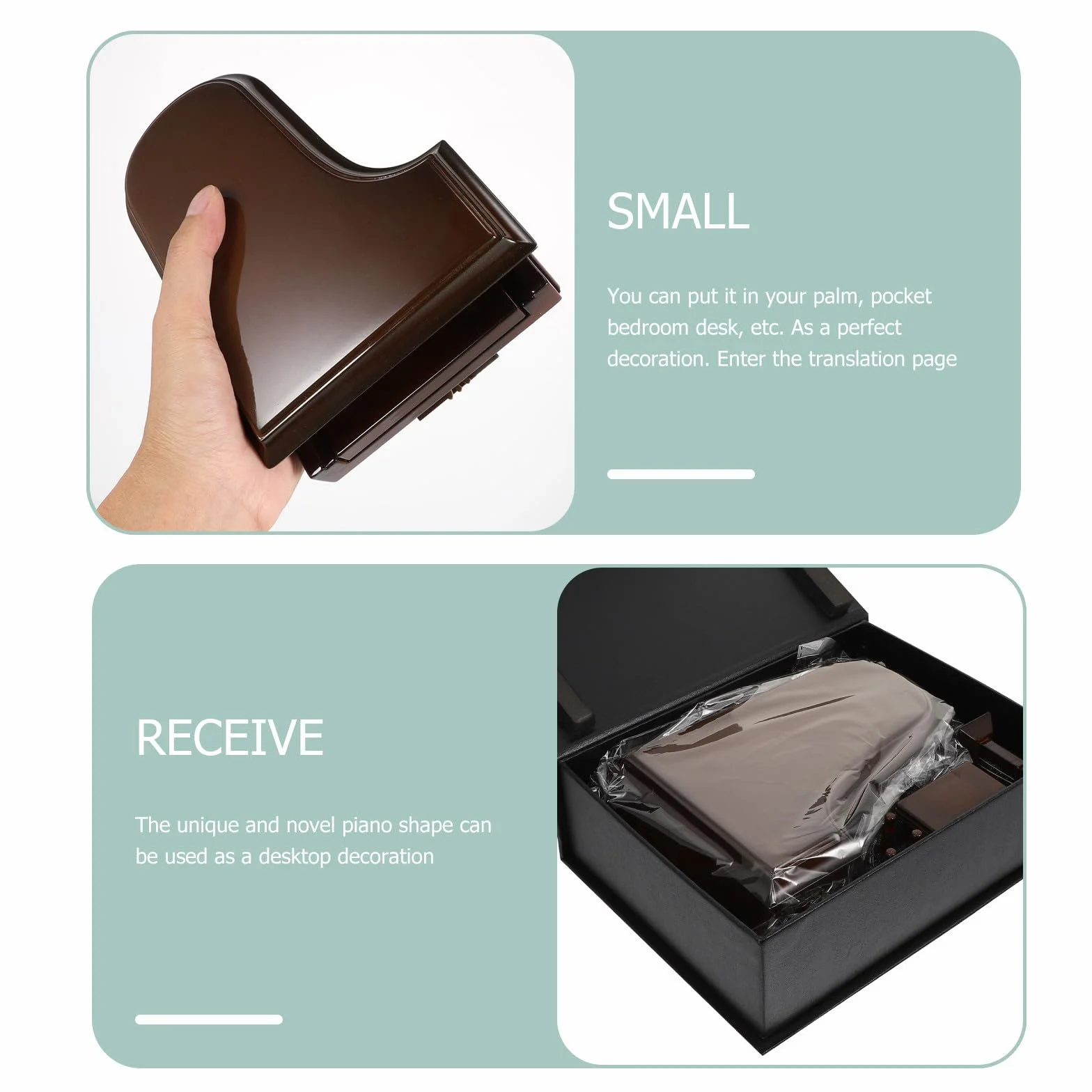 Caja de Música Portátil en Plástico y Madera Forma de Piano Mini Obsequio Creativo Decoración de Escritorio para Amantes Música