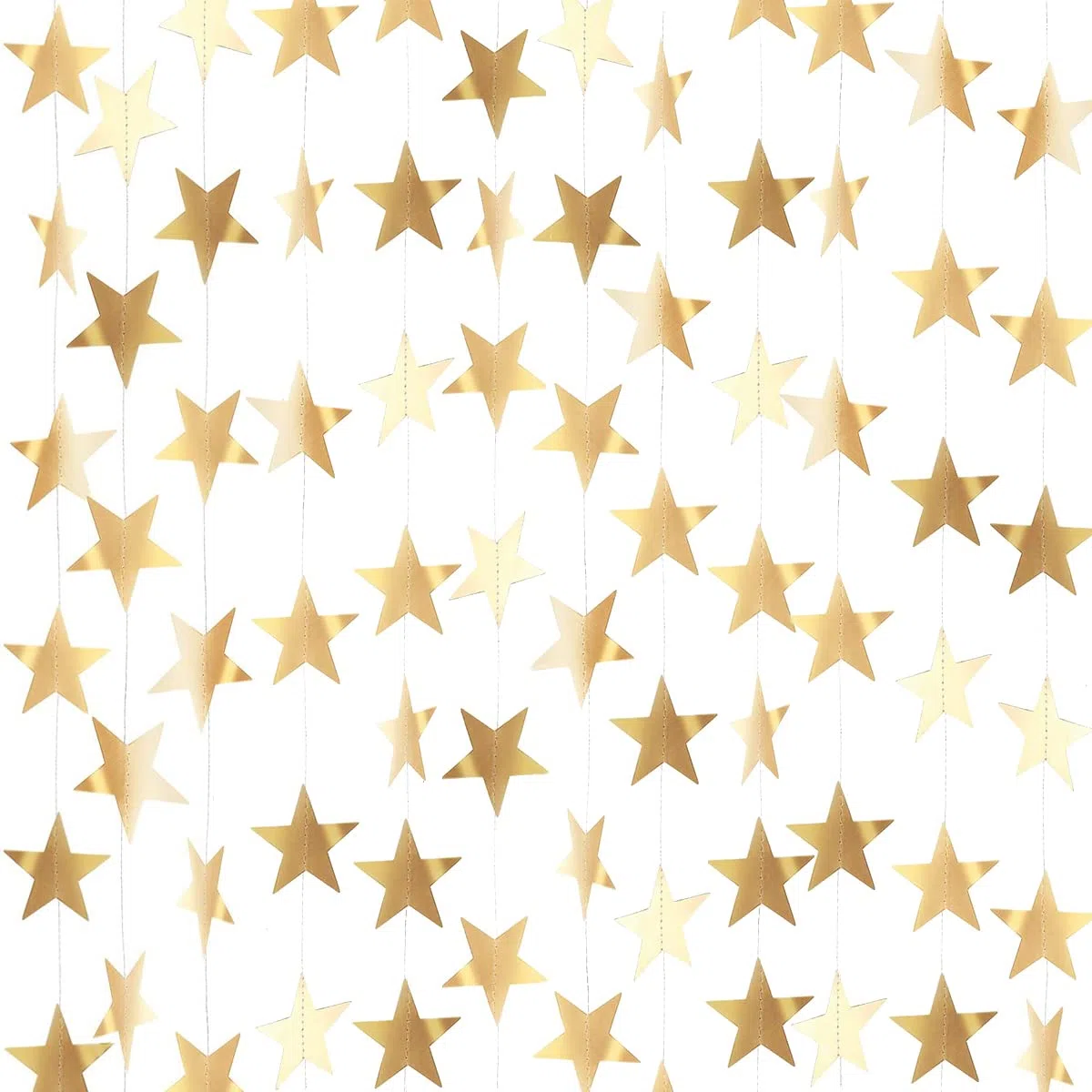 Guirnalda de estrellas doradas – Guirnalda de papel dorado brillante de 156 pies para colgar, banderines de estrellas doradas con purpurina para bodas, cumpleaños, vacaciones, fiestas de Navidad
