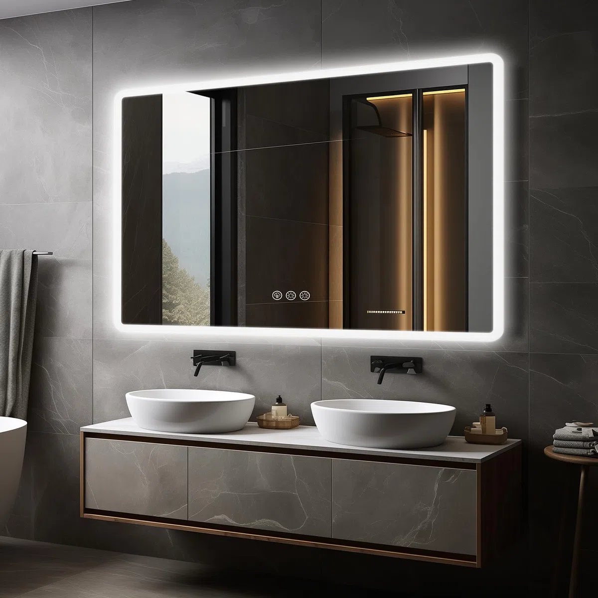 Ratsamee Espejo Baño con Luz 100x70cm, Espejos de Baño con LED con Antivaho, Regulable, 3 Colores Luz, Función Memoria