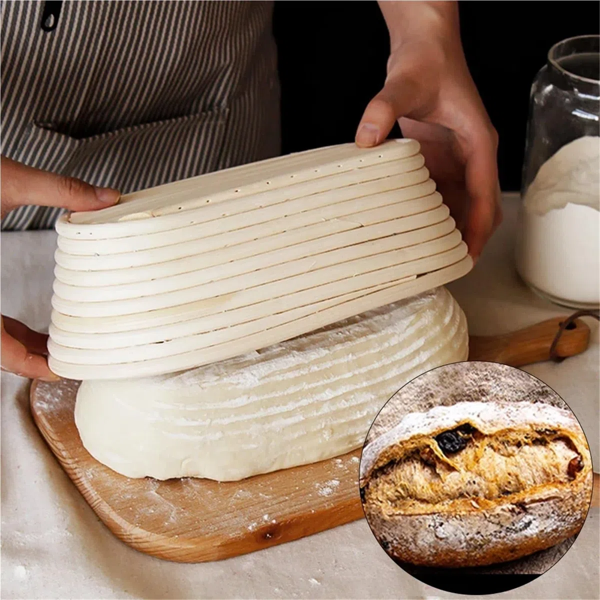 Cestas ovaladas de fermentación pan, cesta Banneton masa madre ratán portátil, cestas tejidas a prueba, herramientas cocina Para Pan(L)