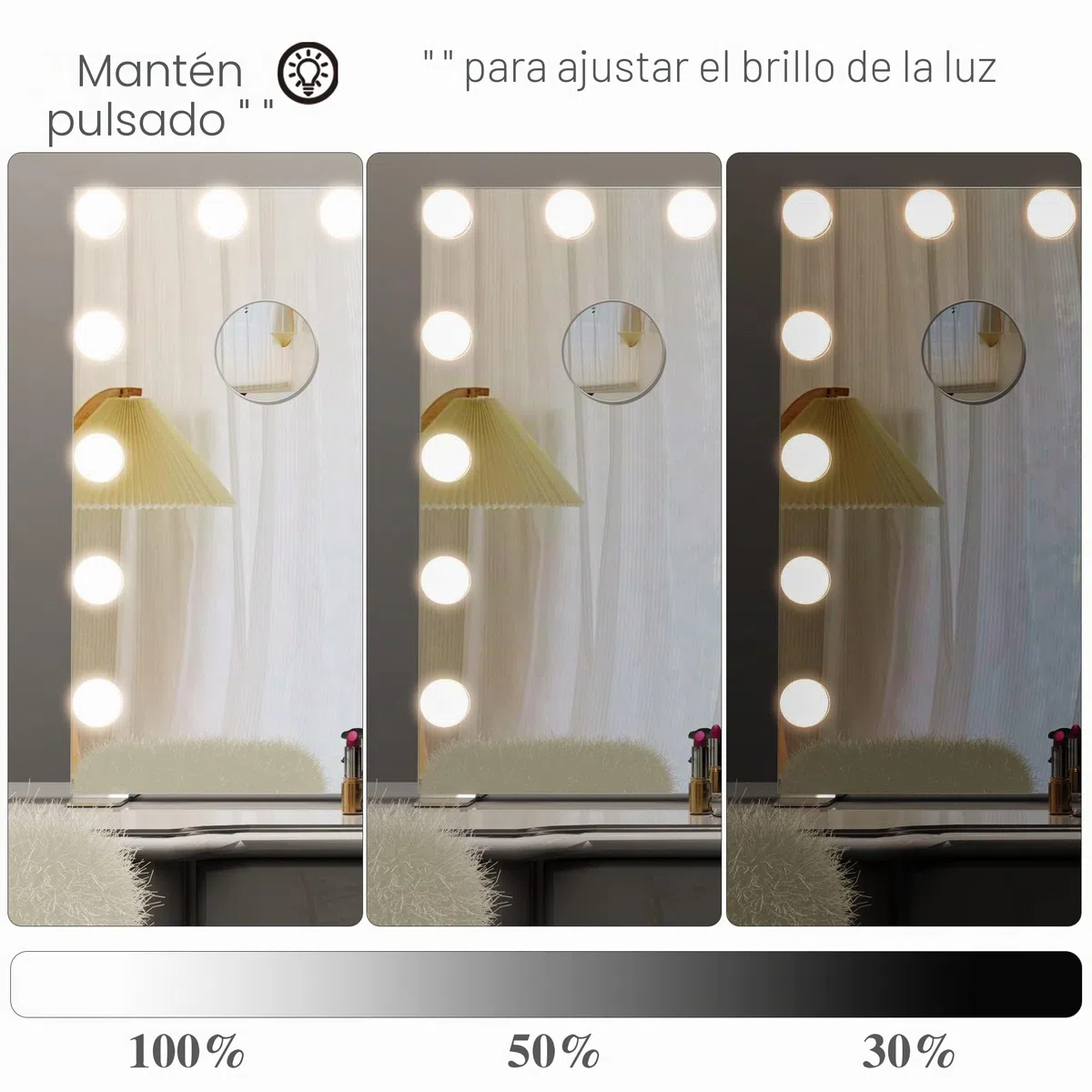 Espejo de tocador Grande con Luces, 91 x 61 cm, Espejo Iluminado Hollywood con Luce para Maquillaje, Luces Regulables con 3 ajustes de luz de Color, Plateado